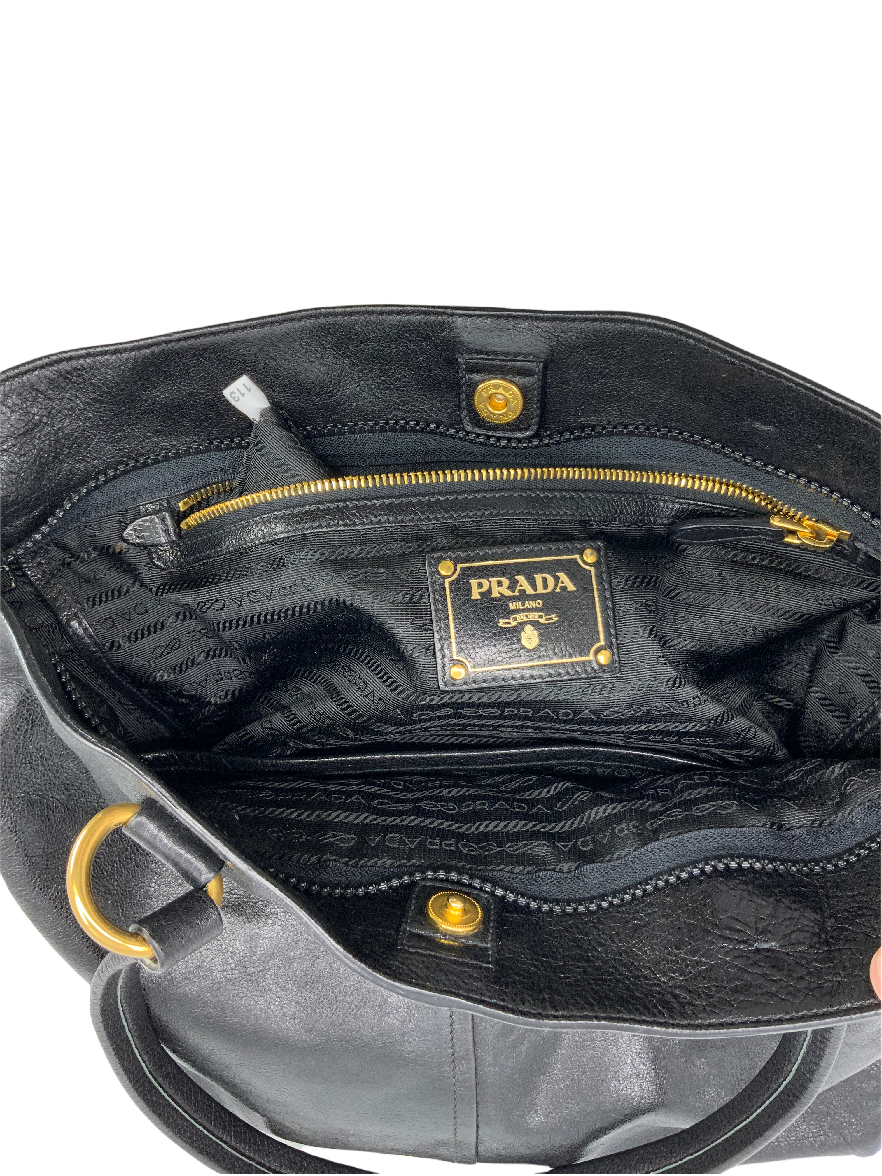 Prada Glazed Leather Front Zip Tote Bag for Women - Luxury Designer Handbag for Work, Travel & Everyday Use