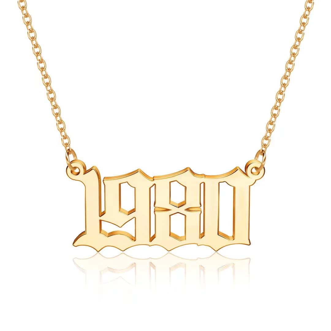 18K Gold Plated Old English Birth Year Necklace for Women - Personalized 1970-2021 Number Pendant Jewelry Gift (Birthday, Anniversary) | Perfect for Special Occasions & Everyday Elegance