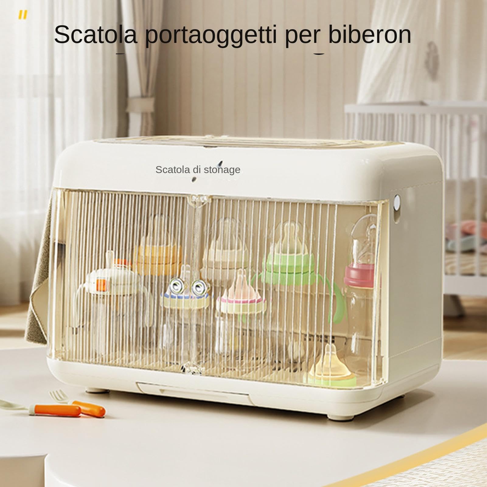 WCYBYM Baby Bottle Sterilizer and Storage Organizer - 6-in-1 Bottle Drying Rack, Holder & Dustproof Container for Kitchen Countertop - Perfect for Breastfeeding Moms & Daycare Centers