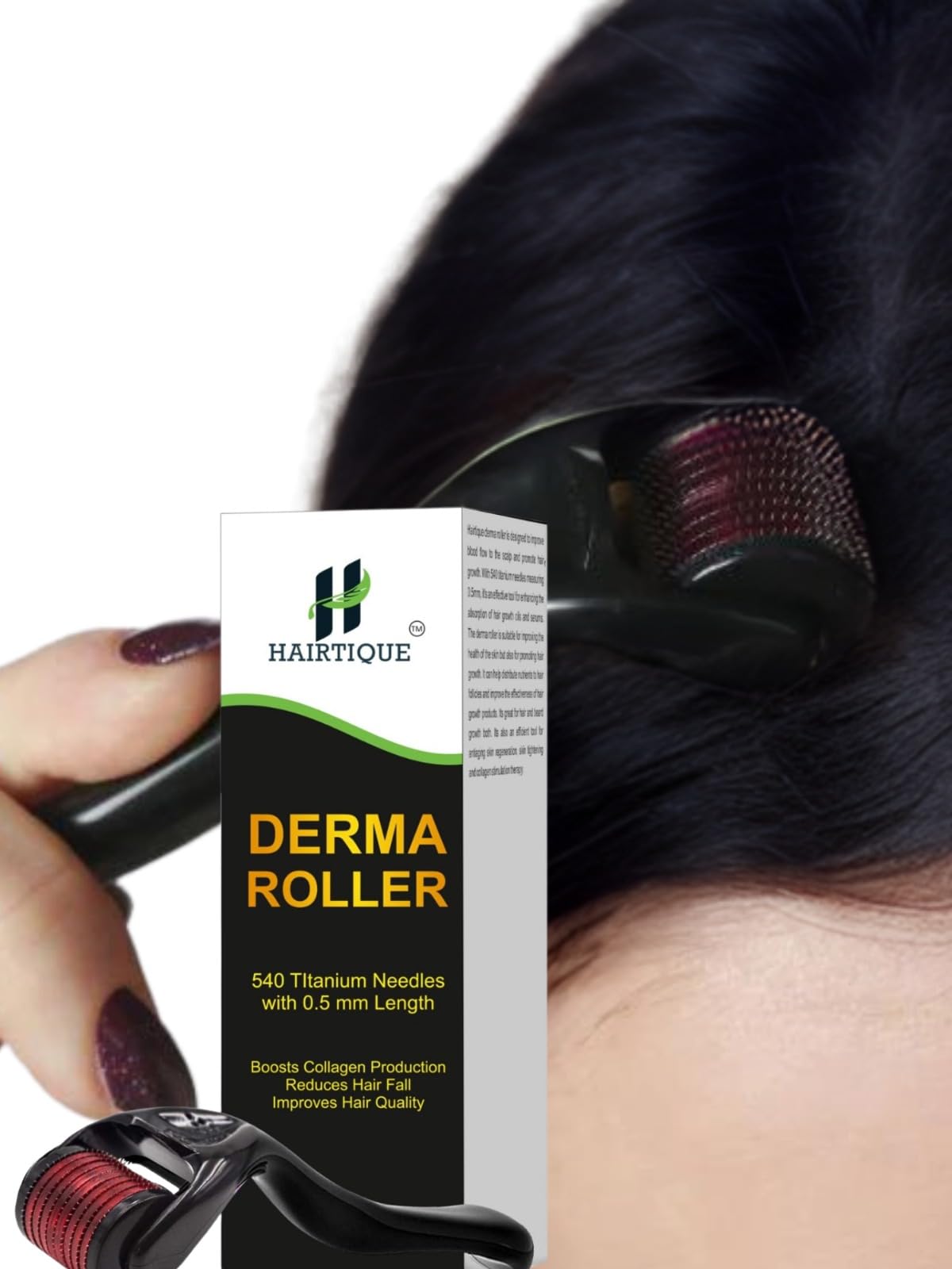 0.5mm Derma Roller with 540 Titanium Needles for Hair Growth & Thickening | Repair Damaged Hair & Activate Follicles | Reduce Hair Fall & Acne Scars | Safe & Effective Hair Care & Skin Treatment | Perfect for At-Home Hair Regrowth & Scar Reduction Therapy