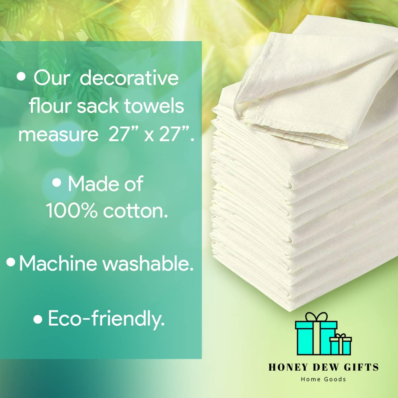 27x27in Cotton Flour Sack Towels - Honey Dew Gifts for Teachers & Kitchen Use