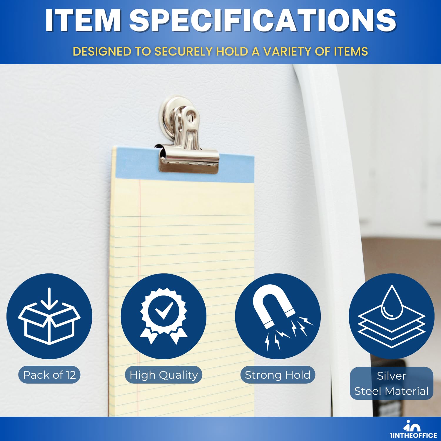 Heavy Duty Magnetic Clips for Refrigerator - 12 Pack Silver Bulldog Magnet Grip Clips (2.3
