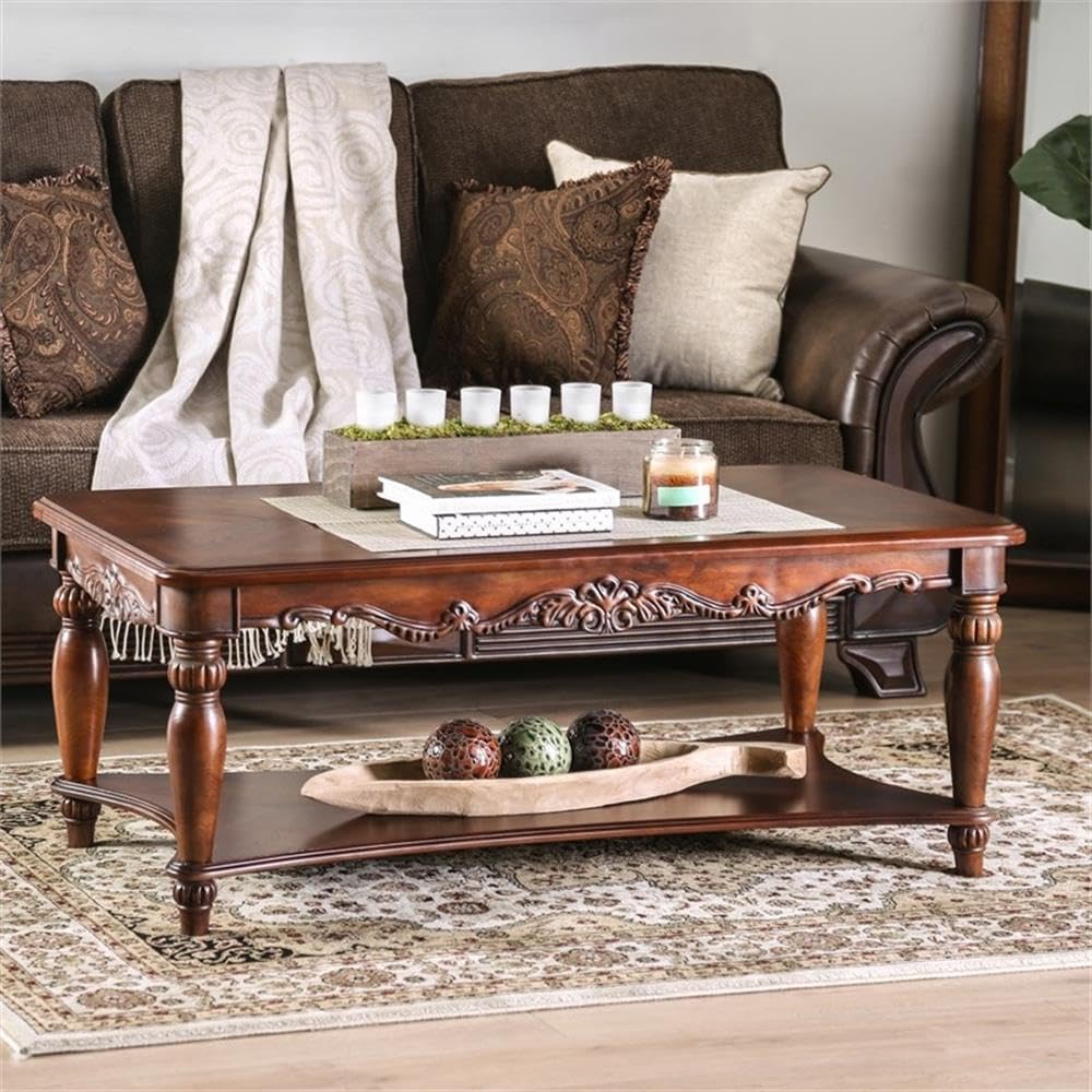 Furniture of America 3-Piece Trenton Dining Table Set with Chairs - Cherry Finish for Kitchen, Dining Room & Small Spaces