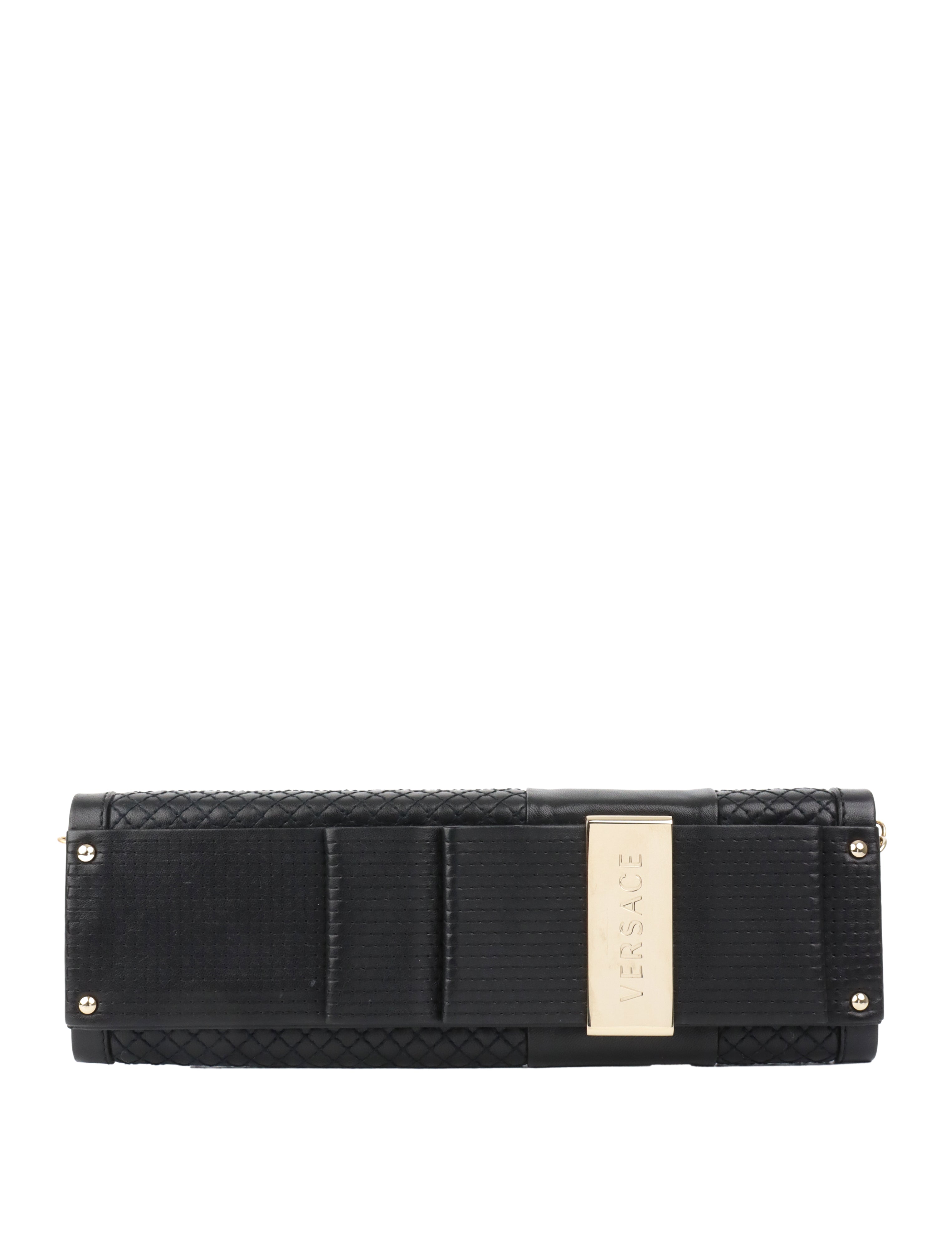 Versace Black Leather Slim Clutch Purse for Women - Elegant Evening Bag for Parties, Weddings & Special Occasions
