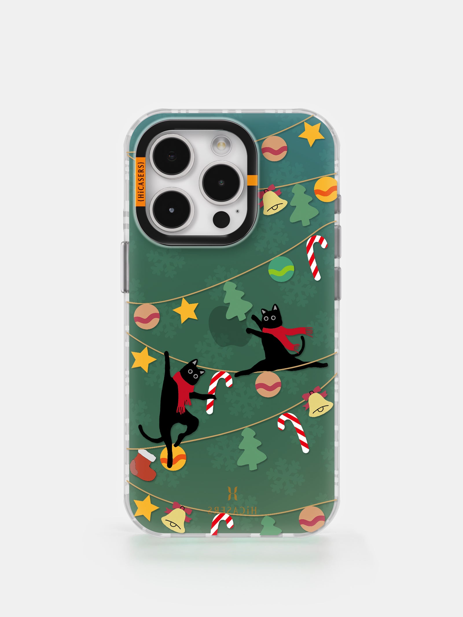 Christmas Tree Ornaments & Black Cat Iridescent Green Phone Case - Perfect for Holiday Decor & iPhone Protection