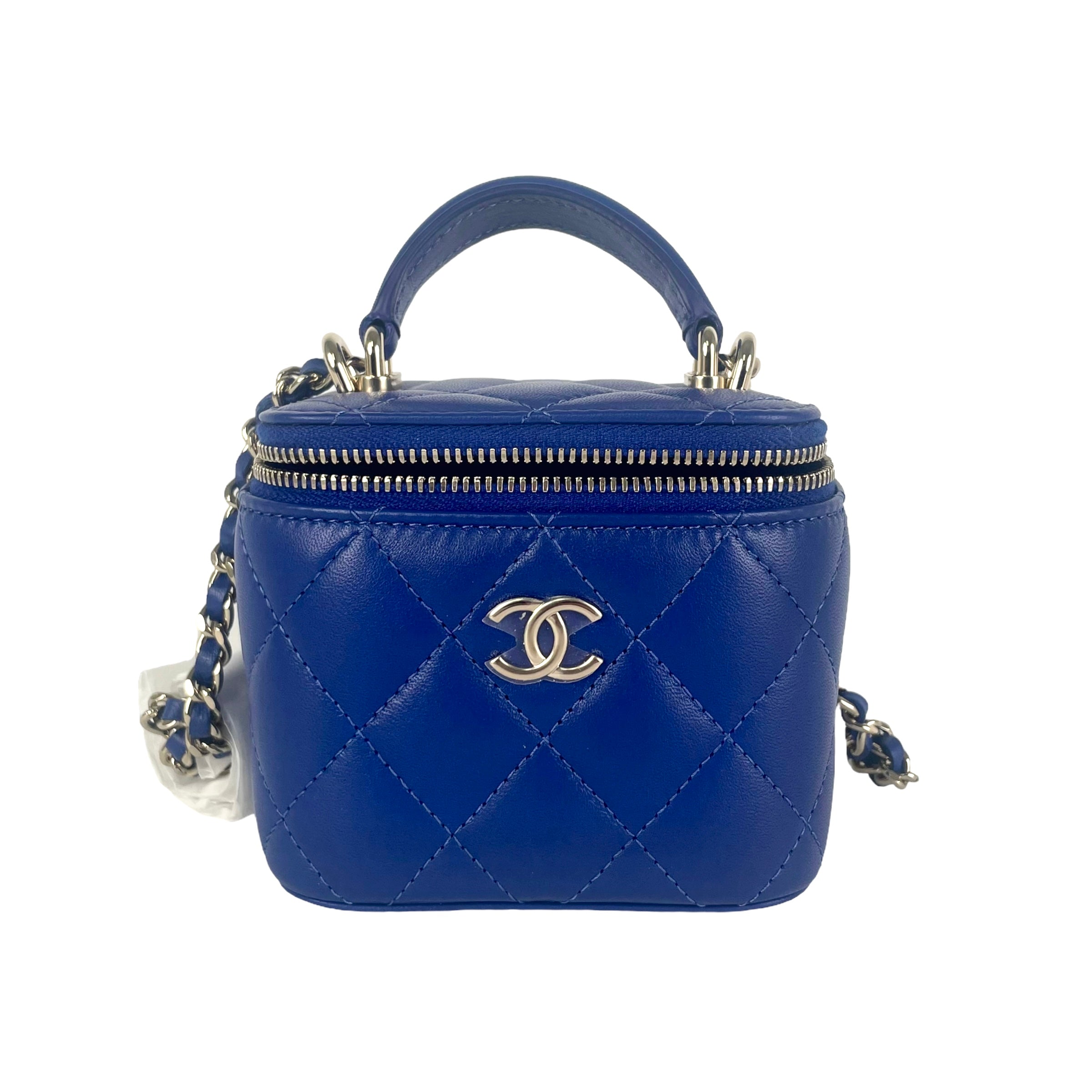 Chanel Mini Vanity Case with Handle - Blue Leather Crossbody Bag for Women | Perfect for Travel, Parties & Everyday Use