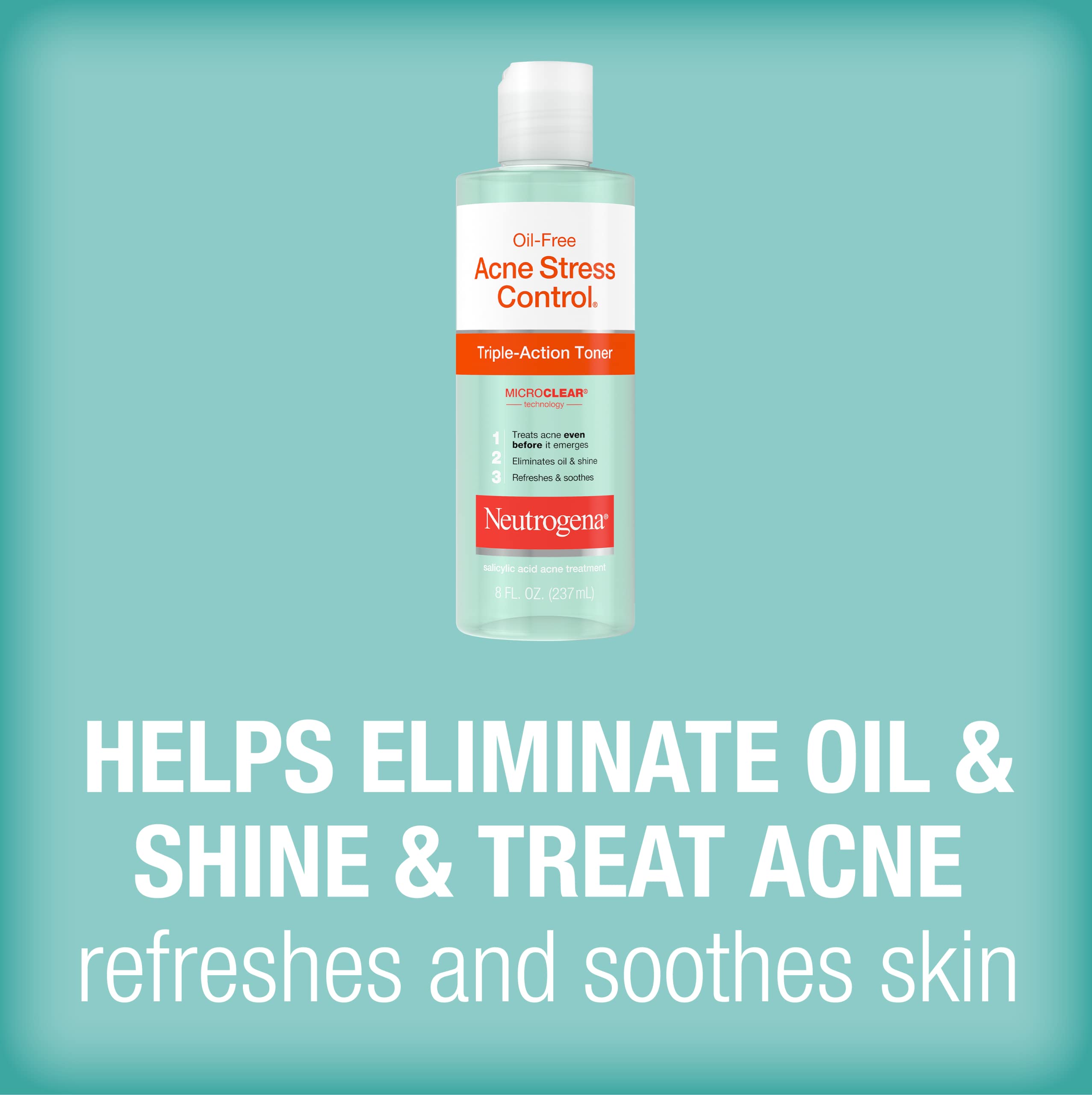 Neutrogena Oil-Free Acne Stress Control Triple Action Toner 8 oz (10 Pack) - Acne Treatment for Oily & Sensitive Skin - Perfect for Daily Skincare Routine & Travel