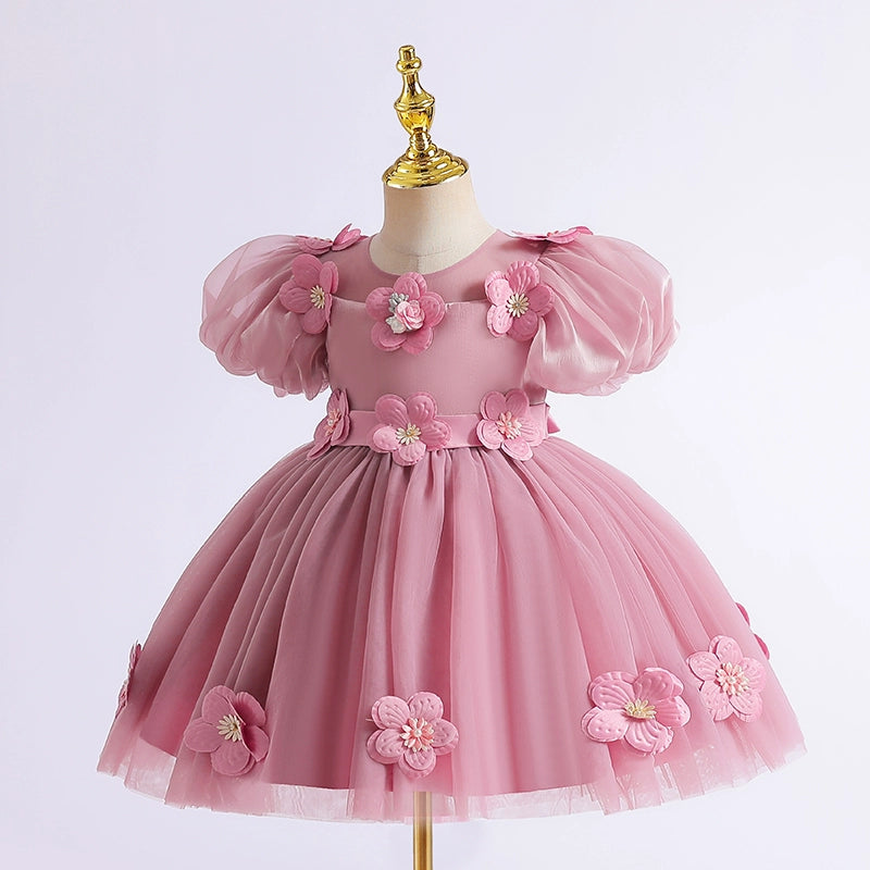Elegant Baby Girls Floral Tulle Pageant Dresses - Toddler Puff Sleeve Princess Gown for Special Occasions | Birthday, Baptism, Photo Shoot & Wedding Flower Girl Dress