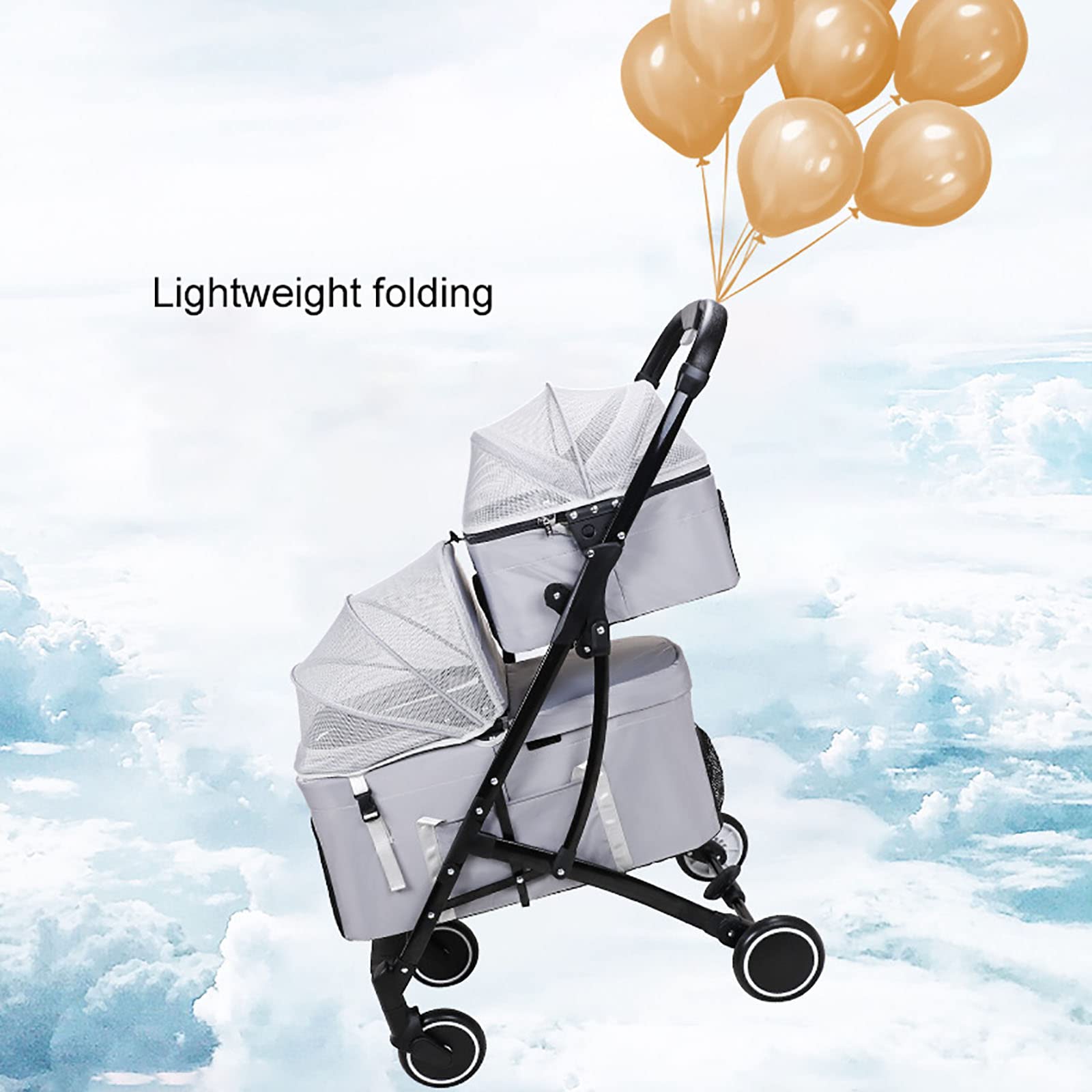 Lightweight Dog Stroller for 2 Small Pets - 4-Wheel Breathable Pet Carrier with Storage Basket | Perfect for Walking, Vet Visits & Outdoor Adventures
