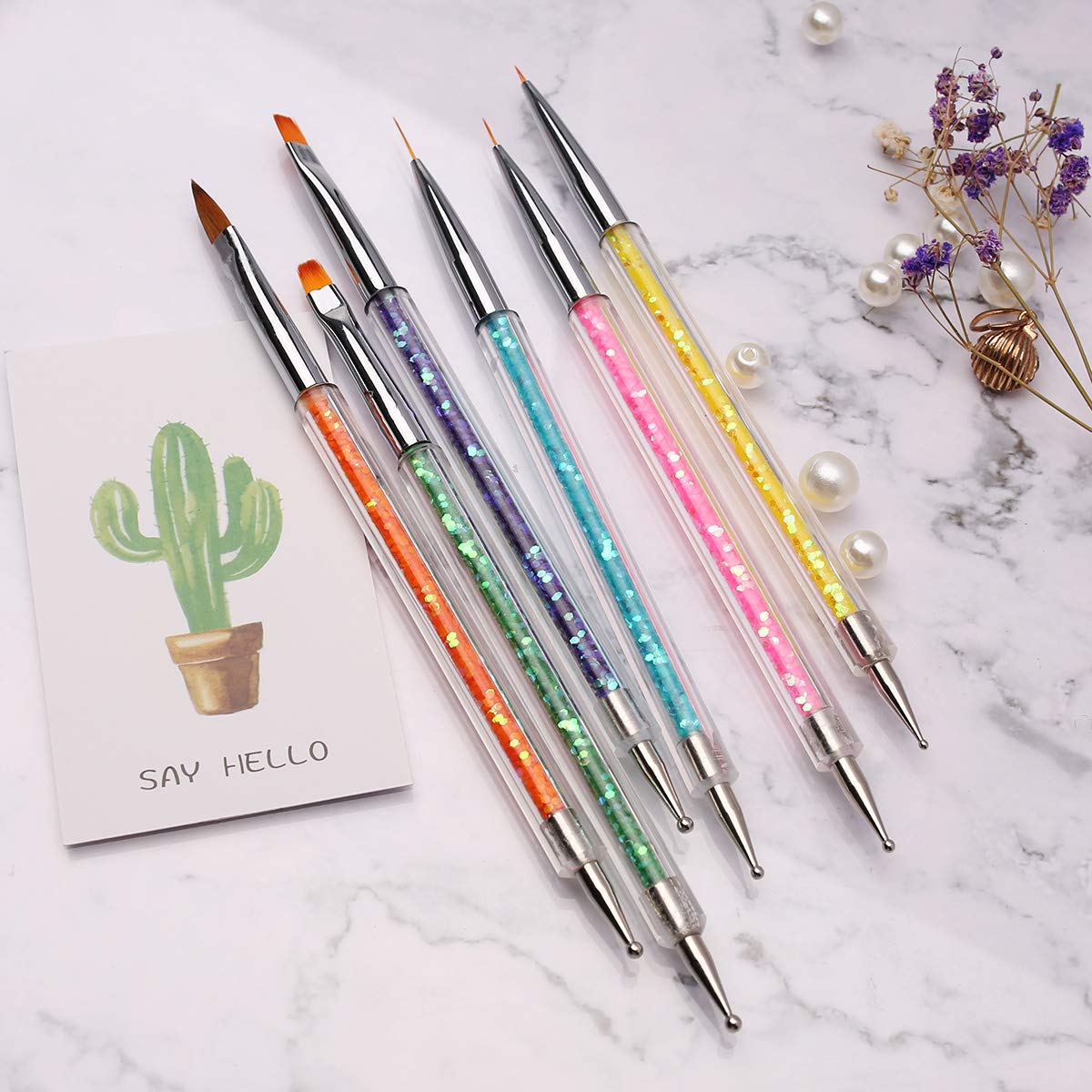 6PCS Double Ended Nail Art Brushes Set - Nail Liner Brush, Dotting Pen & Point Drill Drawing Tools for DIY Nail Designs (Style A) | Perfect for Salon, Home Manicure & Professional Nail Art Creations