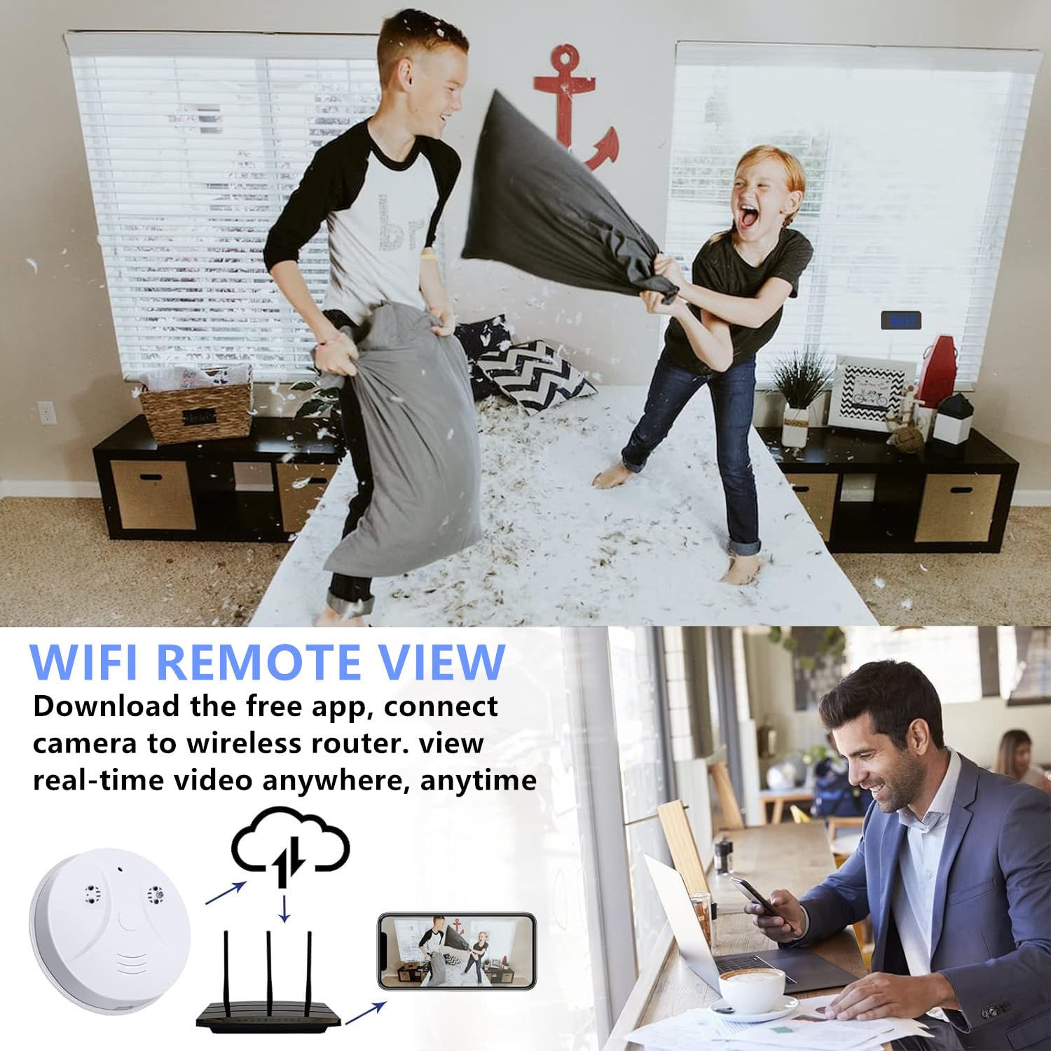 Hidden Smoke Detector Camera - 1080P HD WiFi Wireless Mini Spy Camera with Night Vision & Motion Detection for Home Security | Indoor Surveillance for Baby Monitor, Nanny Cam, Office Safety
