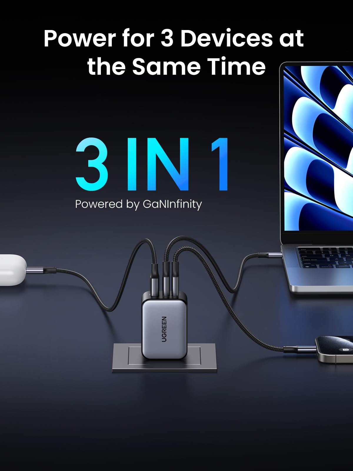 UGREEN Nexode X Series 65W GaN Fast Charger - 3-Port USB C PPS Charger Block with GaNinfinity Technology for MacBook Pro/Air, iPhone 15/14, iPad Pro, Galaxy S24/S23, Pixel 8, Steam Deck - Perfect for Travel, Office & Home Charging