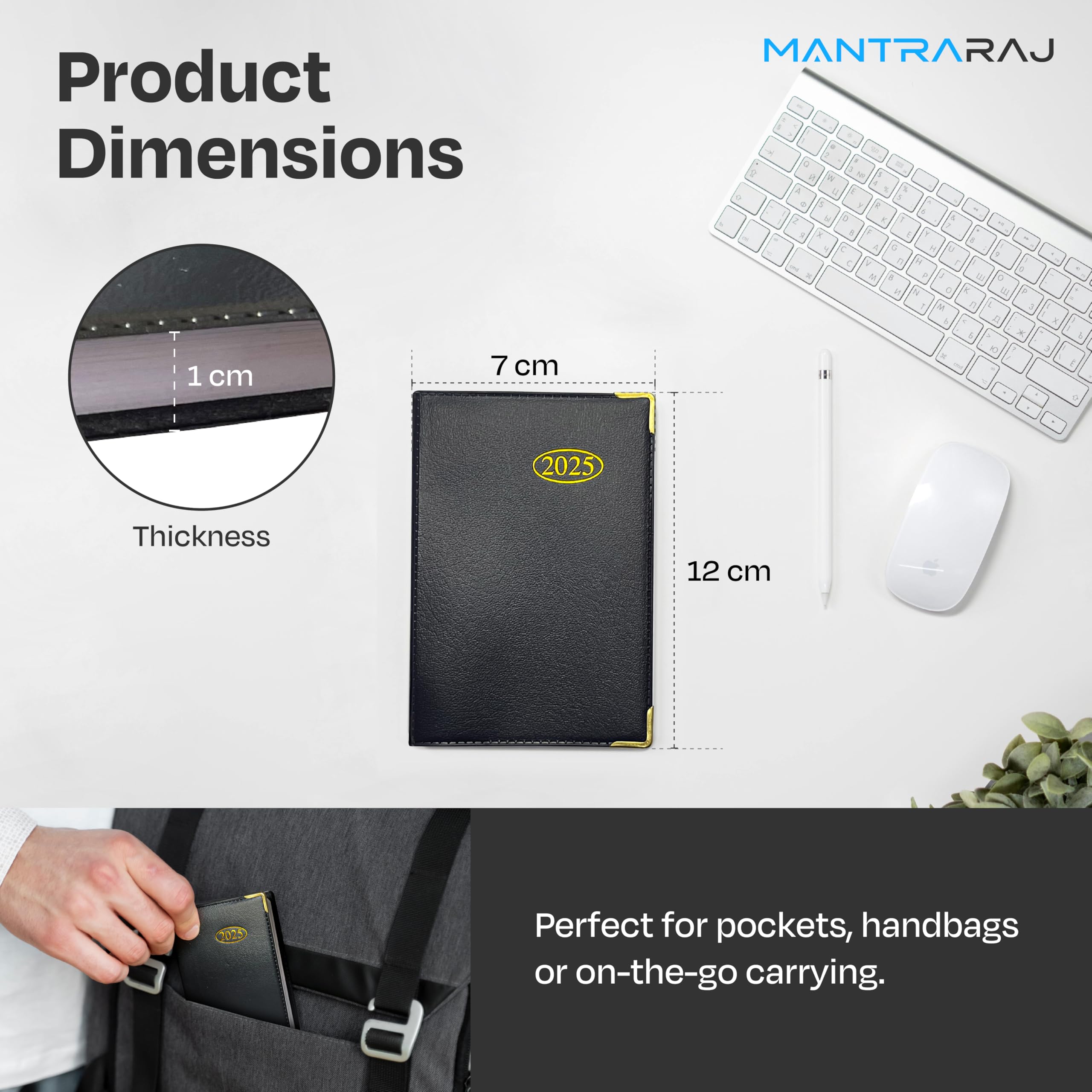 MantraRaj 2025 Weekly Planner - PVC Leather Effect Pocket Diary with Metal Corners, Hard Cover Case, Conversion Tables & Organizer Tools (12cm x 7cm) - Perfect for Business, School & Personal Scheduling
