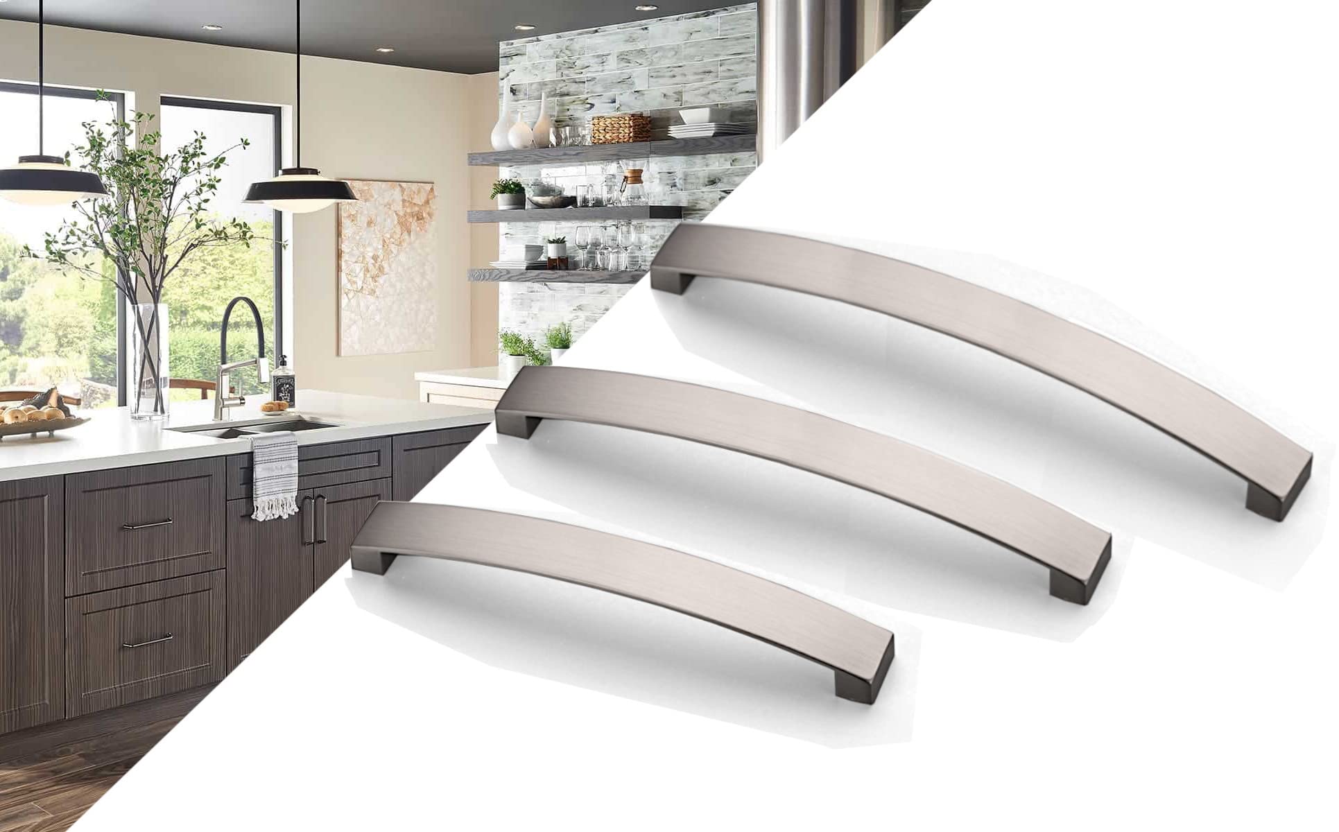 ANGSTROM 5-Pack 6.25 Inch Brushed Nickel Curved Arch Cabinet Pulls - Zinc Alloy Handles for Kitchen Cabinets, Dressers & Furniture Drawers - Modern Hardware Upgrade for Home Renovation