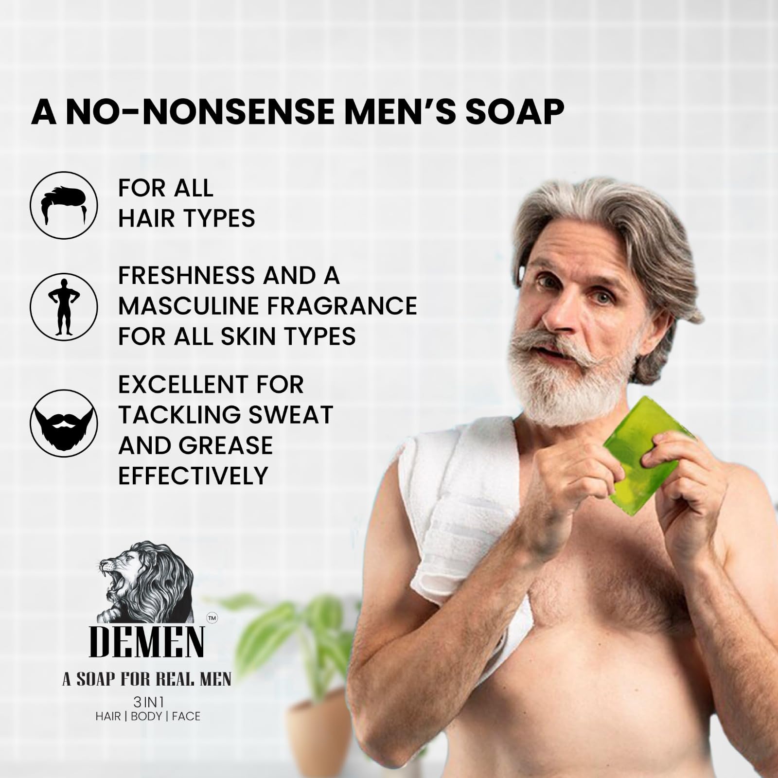 Natural Demen Soap Bar (4-Pack, 100g Each) - Gentle Cleansing for Sensitive Skin, Perfect for Daily Use & Travel