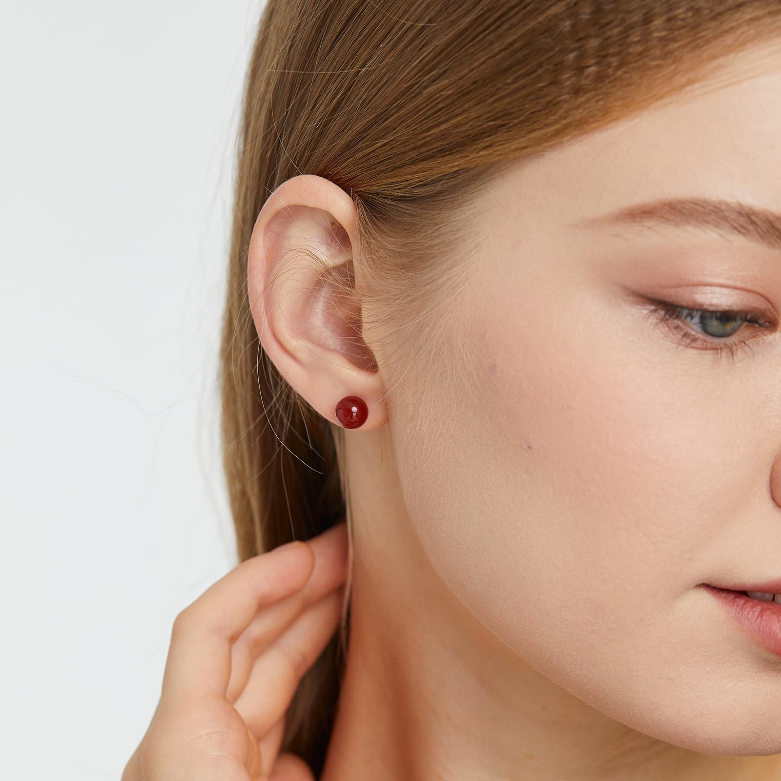 Natural Carnelian Stud Earrings for Women - 8mm Sterling Silver Hypoallergenic Handmade Gemstone Jewelry | Perfect for Everyday Wear, Gifts & Special Occasions