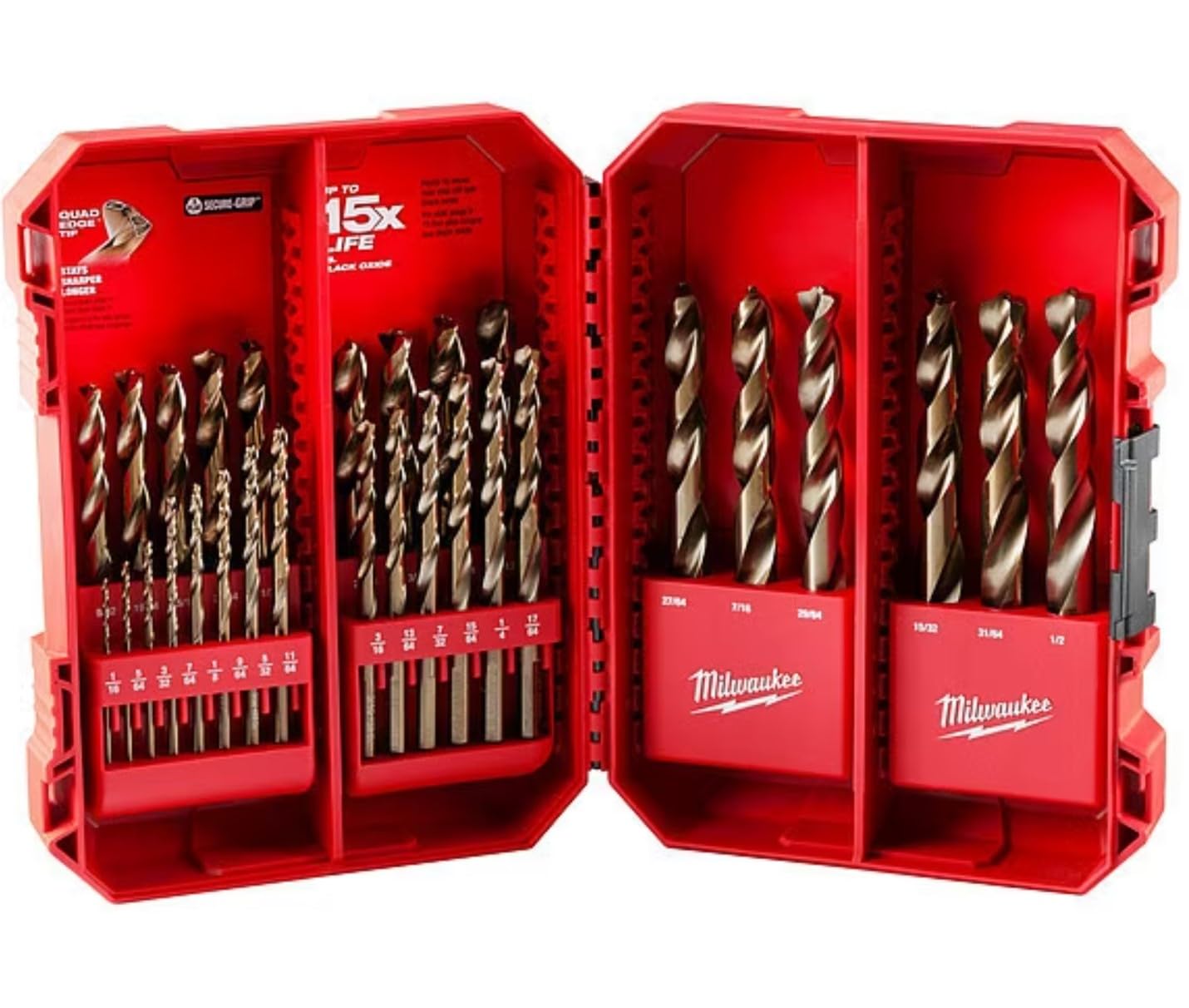 Milwaukee 29-Piece Cobalt Red Helix Drill Bit Set for Metal - High-Speed Steel Drill Bits for Hardened Steel, Stainless Steel & Cast Iron - Perfect for Construction, Metalworking & DIY Projects