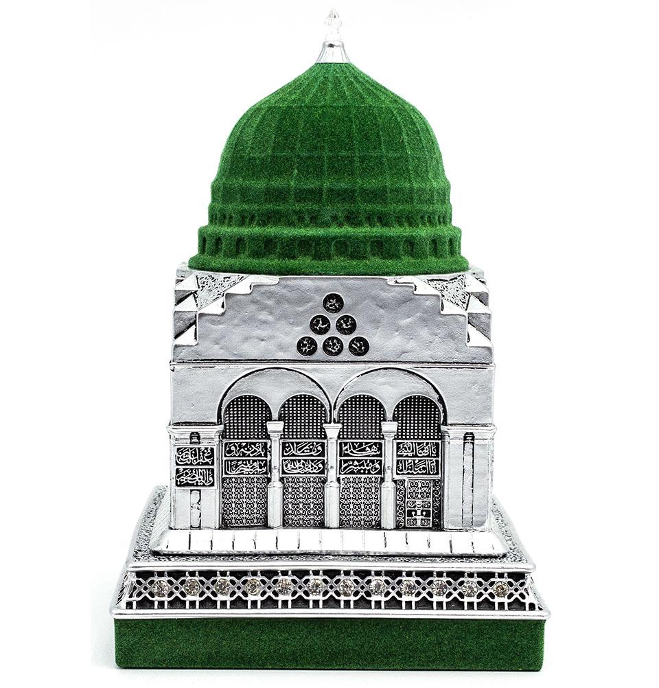 Islamic Table Decor - Al Masjid an Nabawi Medina Replica in Silver - Perfect for Ramadan Decorations, Muslim Home Decor & Gift Giving