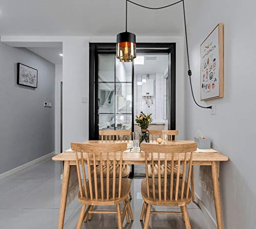 15ft Black Plug-in Dimmer Switch Cord with E26 Lamp Holder - Modern Metal & Glass Pendant Lighting for Loft, Dorm, Corridor, Restaurant - Bulb Not Included - Perfect for Ambient Lighting in Bedrooms, Living Rooms and Dining Areas
