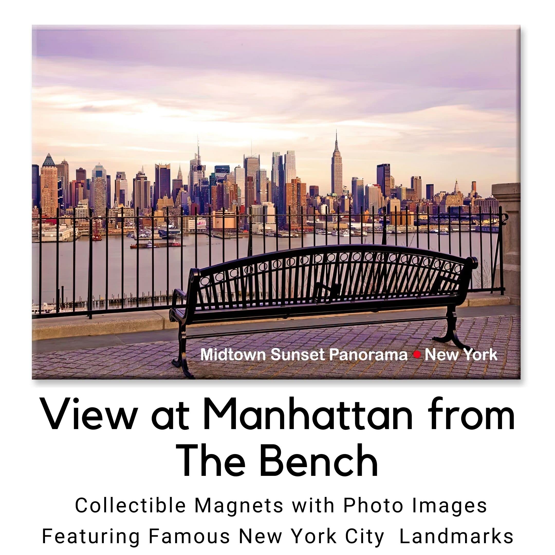New York City Photo Souvenir - Midtown Manhattan Bench View Refrigerator Magnet | NYC Skyline Fridge Decor | Perfect for Travel Memories & Home Office Decor
