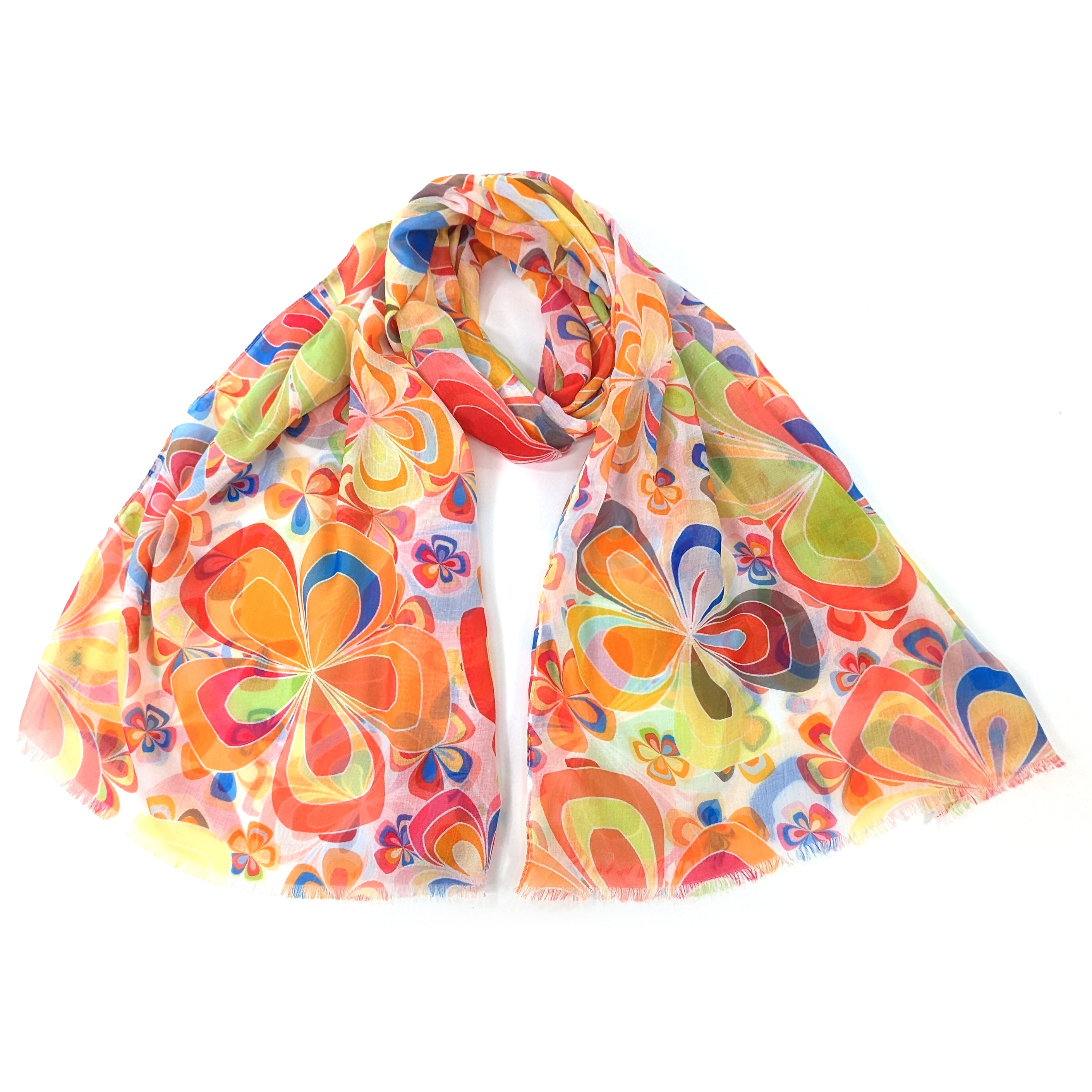 Vintage Floral Print Scarf - Orange (50x180cm) Lightweight Fashion Accessory for Women, Perfect for Spring Outfits & Bohemian Style