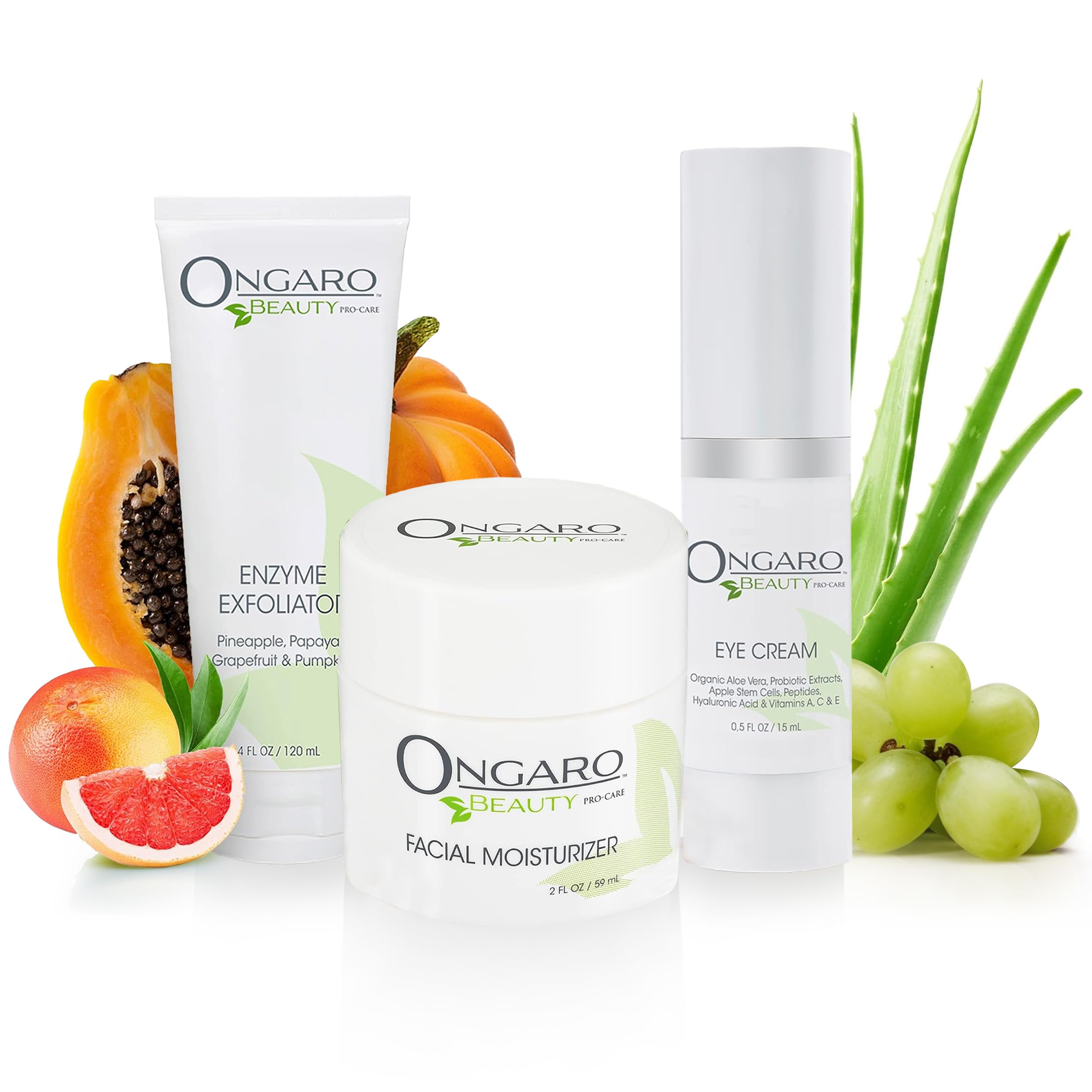Ongaro Beauty Facial Rejuvenation Kit - Anti-Aging Eye Cream, Exfoliating Face Scrub & Hydrating Moisturizer for Wrinkles, Dry Skin & Dullness | Complete 3-Step Skincare Routine for Day & Night Use