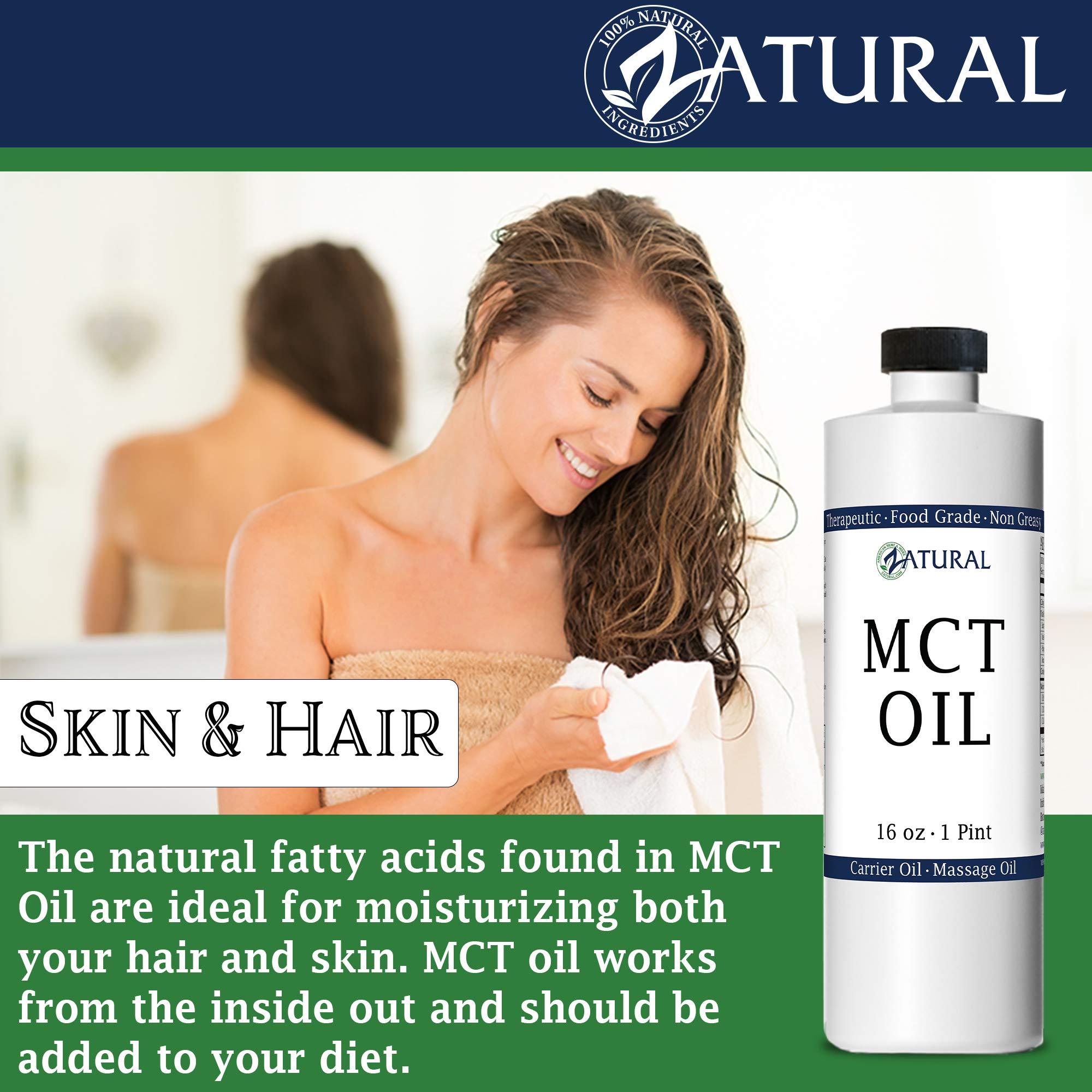 Pure MCT Oil - 32 Oz | Premium Carrier Oil for Massage, Hydration & Hair Care | Food & Therapeutic Grade Coconut Oil | Perfect for Keto Cooking, Skincare & Aromatherapy