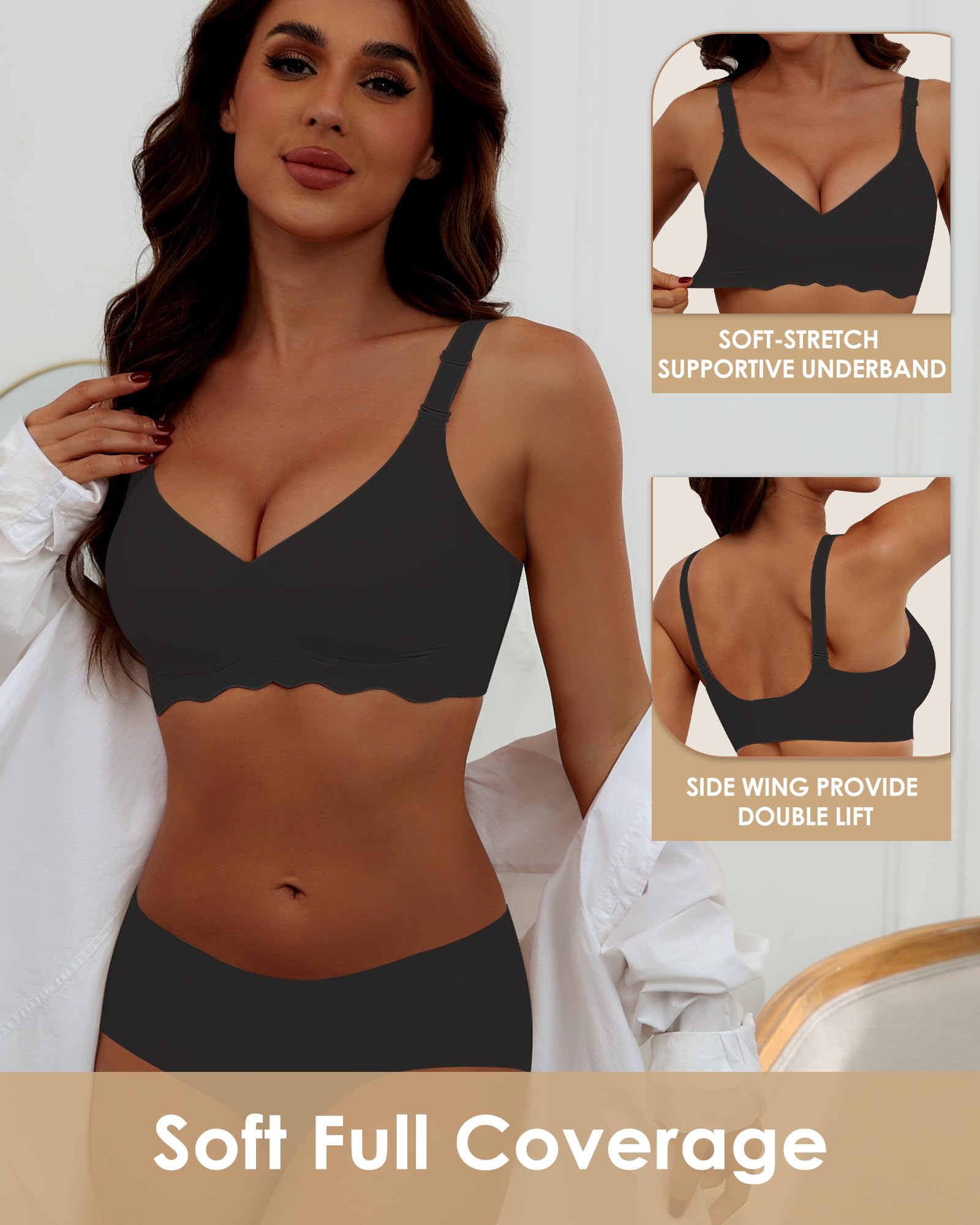 HORISUN Wireless T-Shirt Bra for Women - Seamless, No Show, Full Coverage & Comfortable - Perfect for Everyday Wear, Workouts & Layering Under Clothes