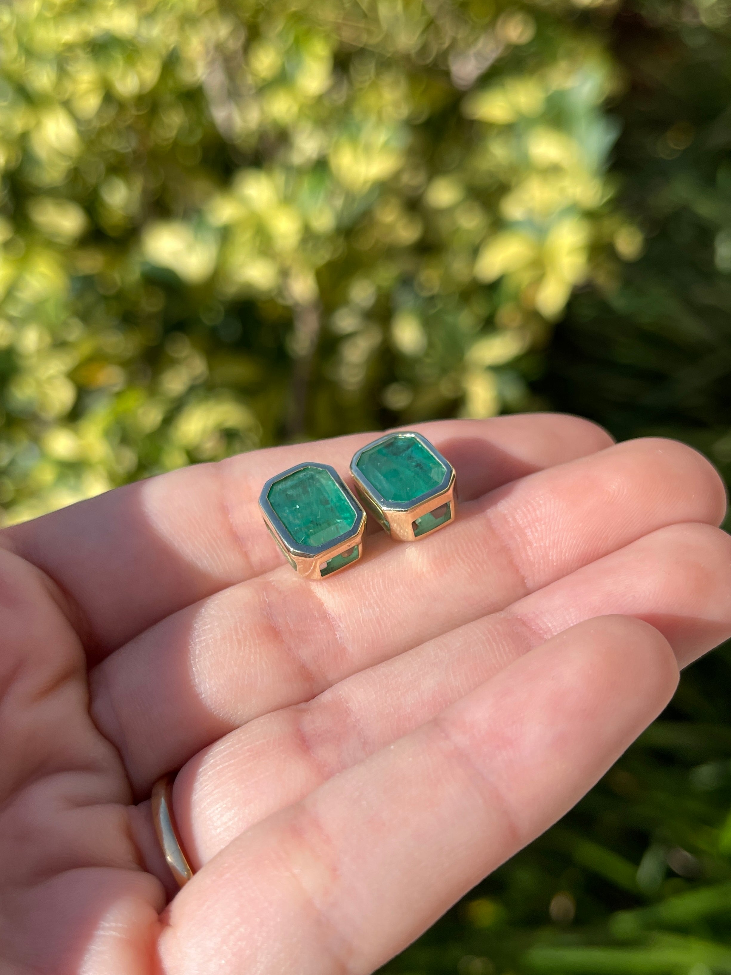 6.0tcw Natural Emerald Stud Earrings in 18K Gold Bezel Setting - Elegant Jewelry for Women, Perfect for Weddings, Parties & Daily Wear