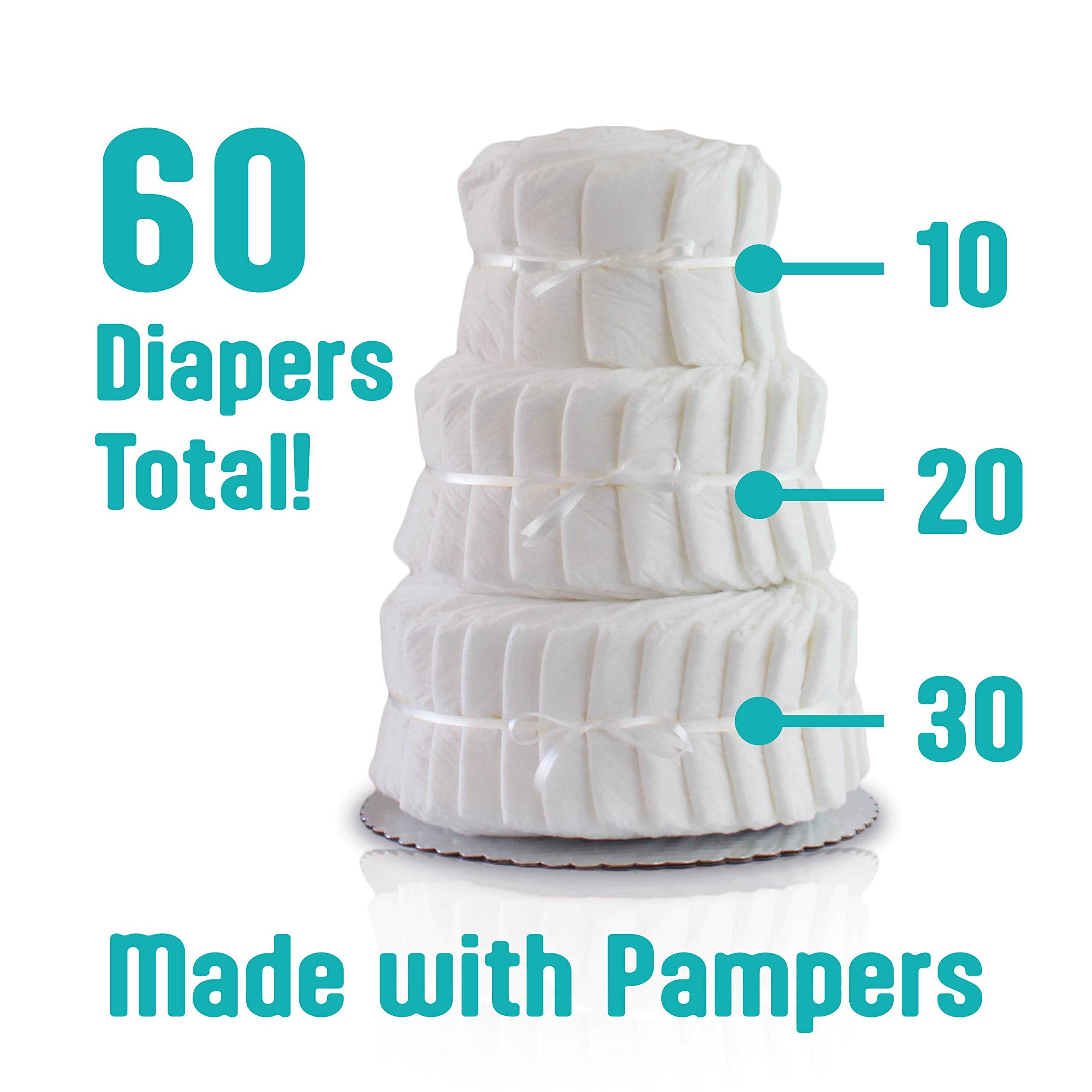 DIY 3-Tier Plain Diaper Cake Kit - 60 Premium Diapers for Baby Showers, Gender Reveals & Nursery Decorations