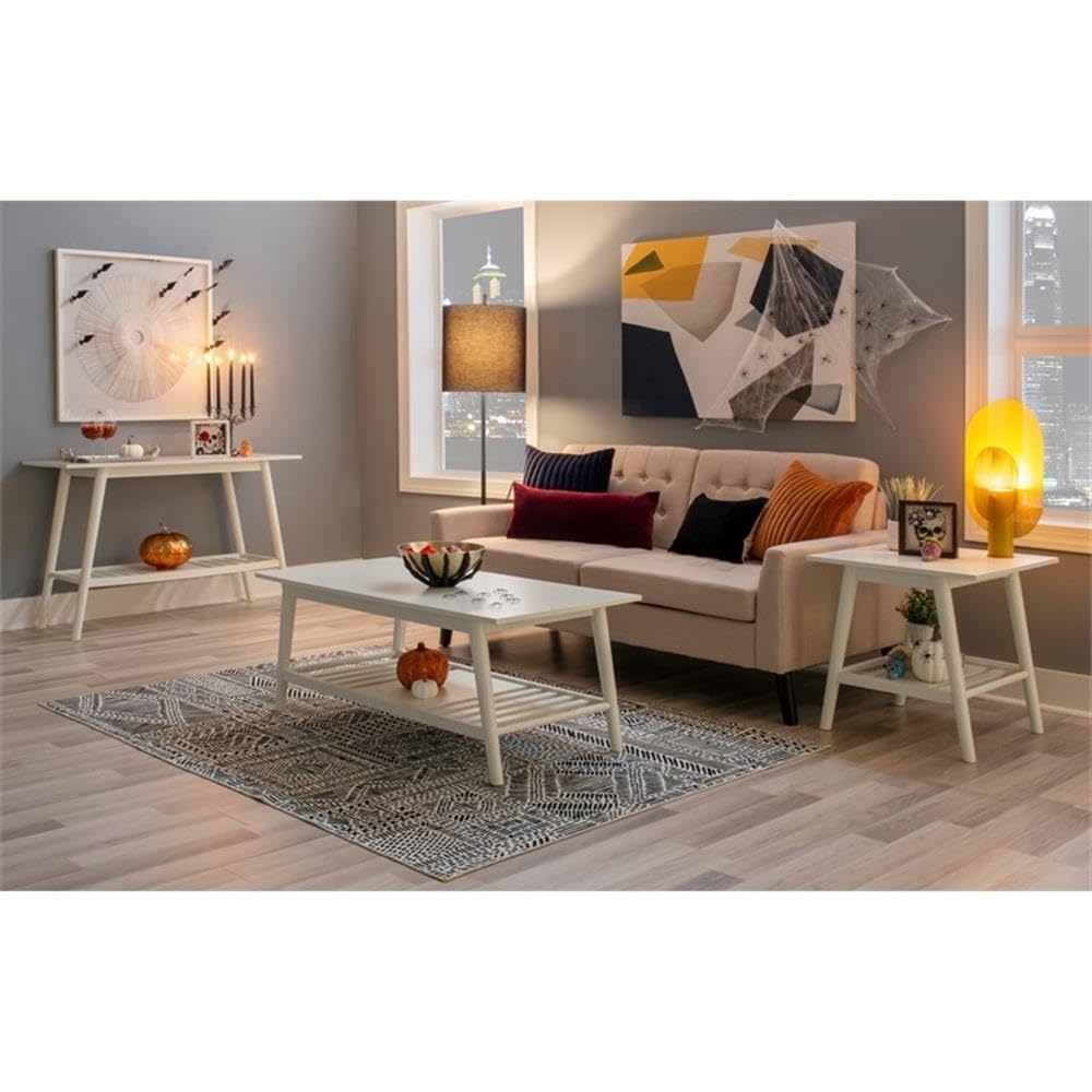 White Linon Samantha Wood Coffee Table - Stylish Living Room Centerpiece for Home Decor & Entertainment