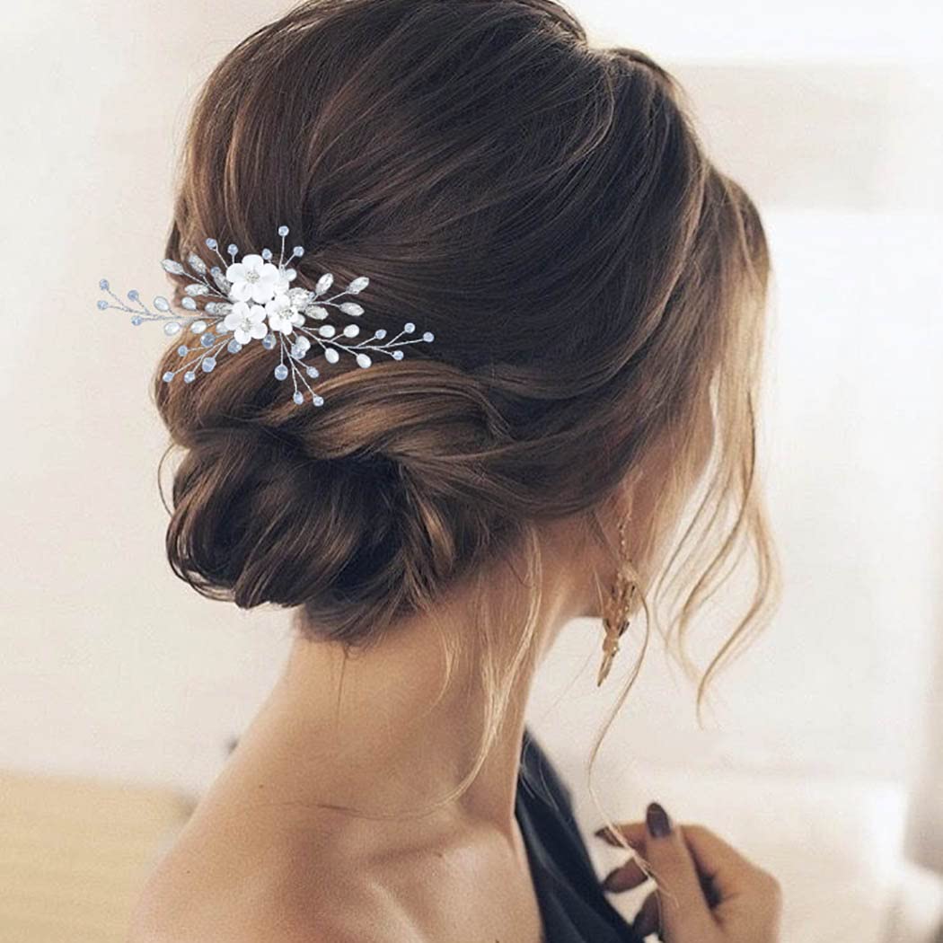 YBSHIN Silver Flower Hair Clips for Women - Rhinestone Bridal Headpieces with Pearls, Wedding Hair Accessories for Women & Girls | Perfect for Bridal Showers, Weddings, Prom & Special Occasions