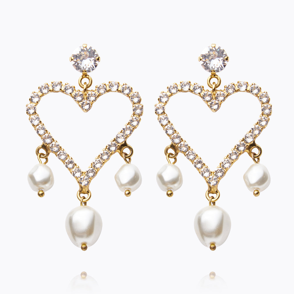 Elegant Heart-Shaped Pearl Earrings with Crystal Accents - Perfect for Weddings, Parties & Special Occasions