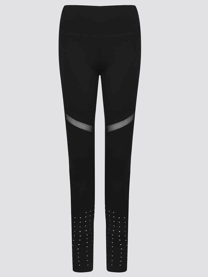 Tombo Women's Black Mesh Panel Leggings - High Waisted Yoga Pants for Workout, Running & Gym - Comfortable Stretchy Fitness Tights for Women