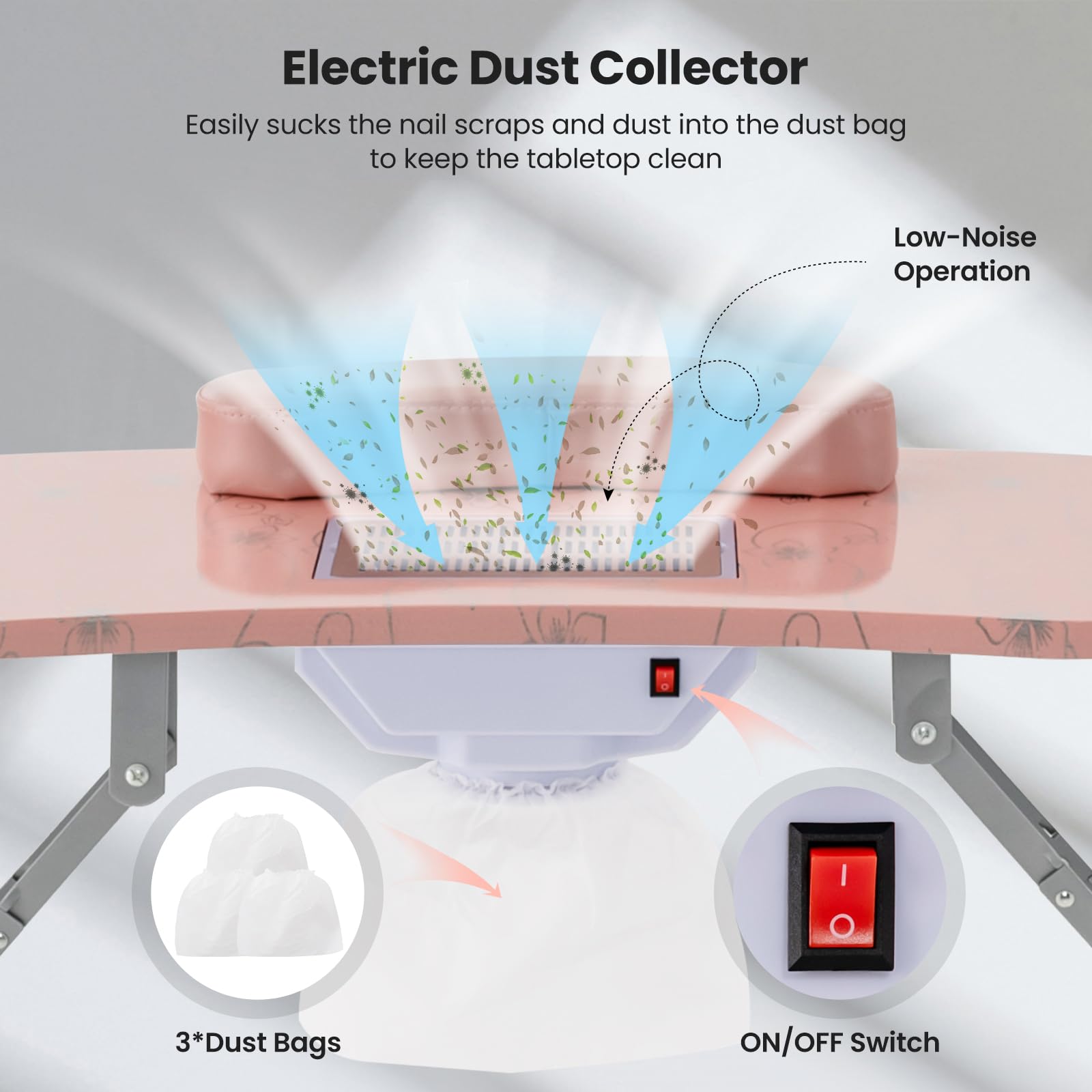 35-inch Foldable Portable Nail Salon Table with Electric Dust Collector & Adjustable LED Lamp - Professional Manicure Station for Nail Technicians with 4 Lockable Wheels & Carry Bag - Perfect for Home Salons, Mobile Services & Beauty Studios