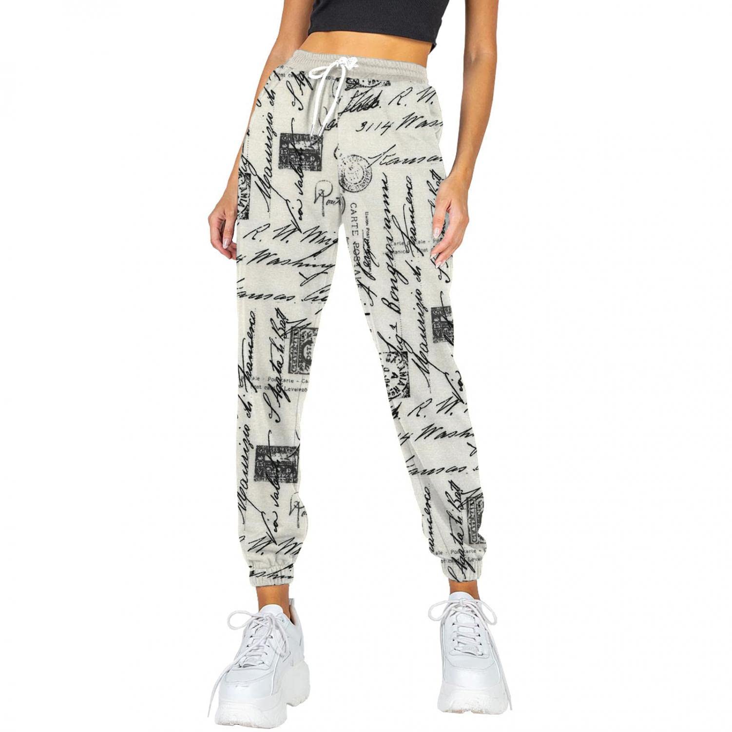 COMVALUE Women's Casual Sweatpants with Pockets - Retro Print Elastic Waist Loose Fit Lounge Pants for Yoga, Running & Home Comfort
