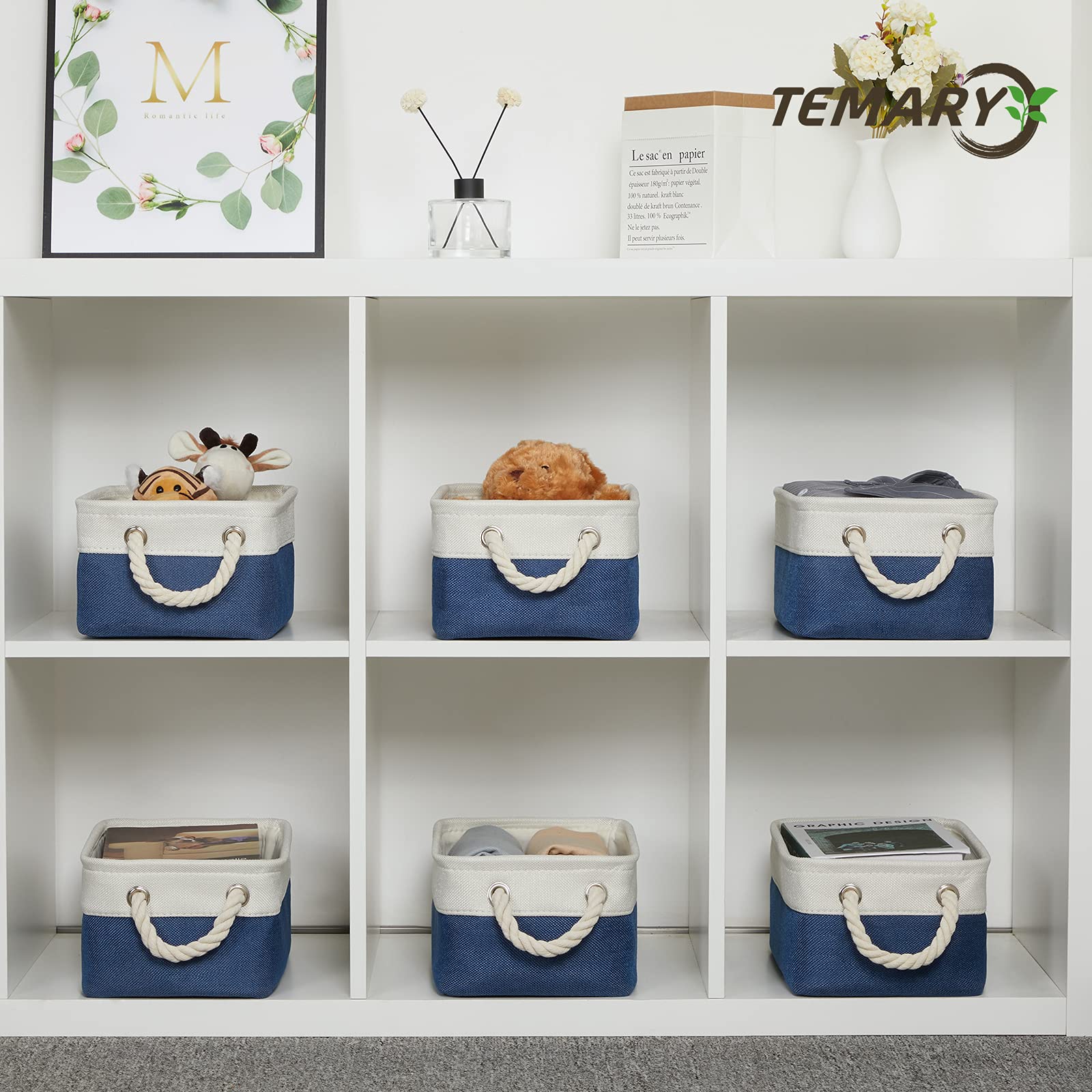 Temary Small Storage Baskets for Shelves - 6 Pack Fabric Storage Bins (11.8