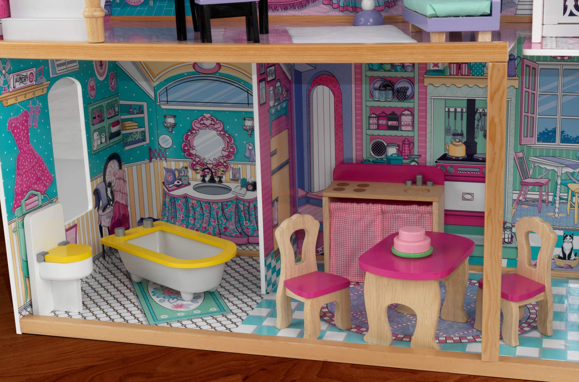 KidKraft Annabelle Wooden Dollhouse with Elevator & Balcony - 17-Piece Accessory Set | Perfect Gift for Girls Ages 3+ | Pretend Play, Imaginative Play, Nursery Decor
