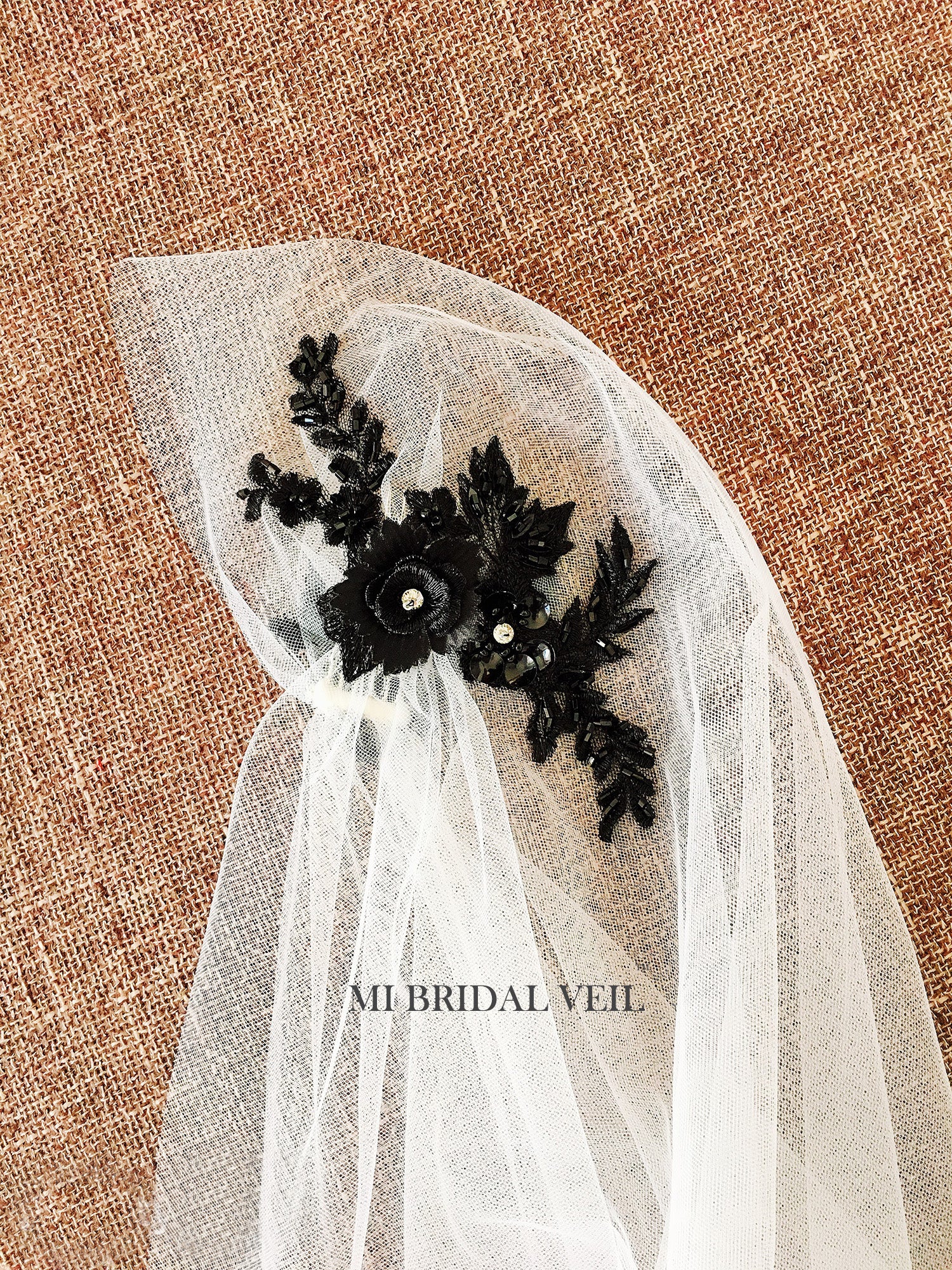 Juliet Cap Wedding Veil - Vintage Style Beaded Black Bridal Veil with Boho Charm | Perfect for Vintage Weddings, Boho Bridal Looks & Romantic Ceremonies