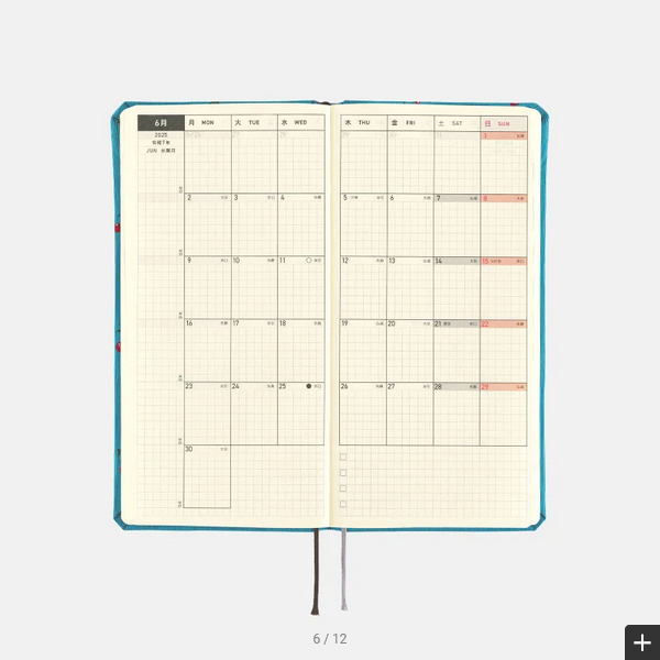Hobonichi Weeks MEGA 2025 Planner - Cherry Bow & Tie Hardcover Weekly Notebook | English Edition | January Start, Monday Layout | Perfect for Work, School & Personal Organization