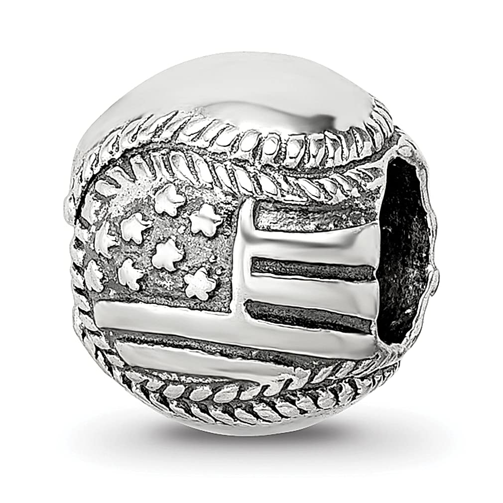 925 Sterling Silver USA Flag Baseball Charm Bead for Bracelet - Sporty Fine Jewelry Gift for Women - Perfect for 4th of July, Game Day & Patriotic Occasions