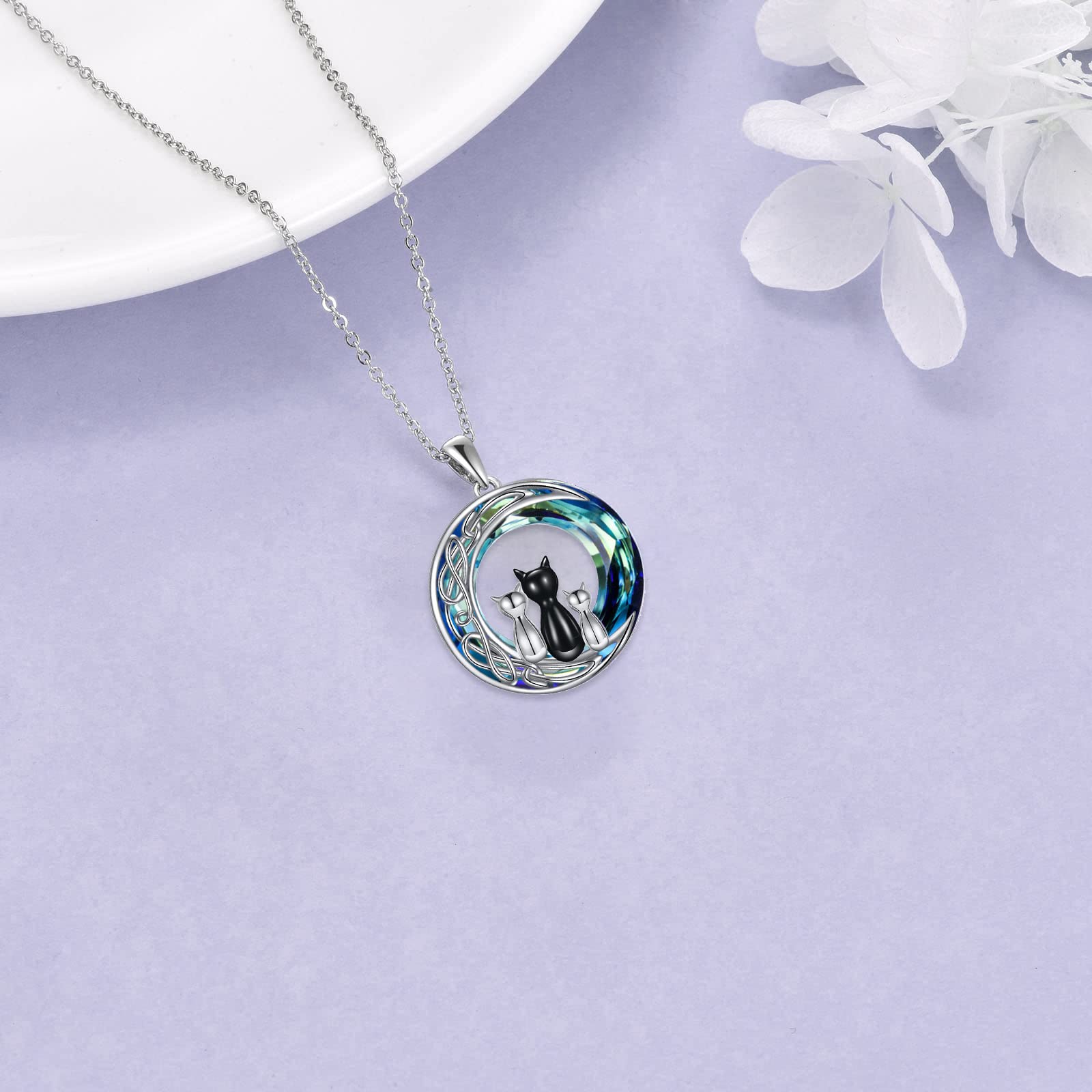 925 Sterling Silver Cat on Moon Necklace - Elegant Cat Jewelry Gift for Women & Cat Lovers | Perfect for Everyday Wear, Birthdays & Special Occasions