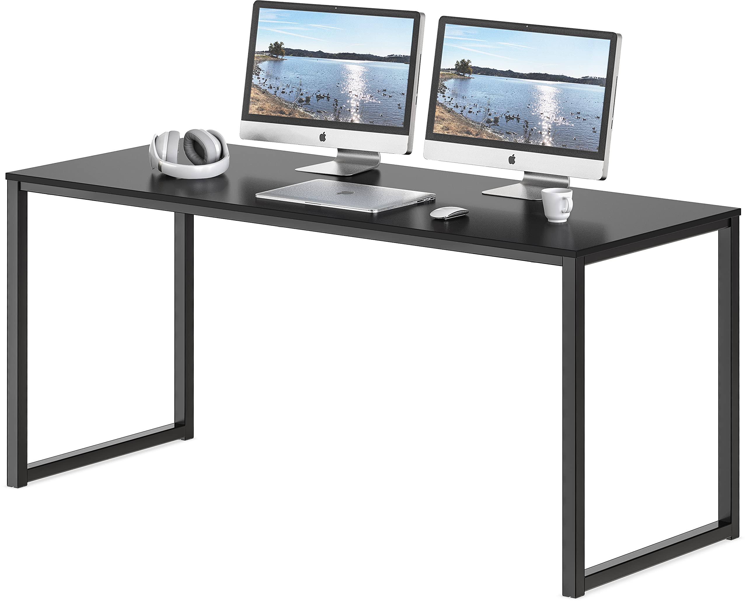 SHW Mission 55-Inch Home Office Computer Desk, Black - Modern Writing Desk for Small Spaces, Perfect for Remote Work, Gaming & Study
