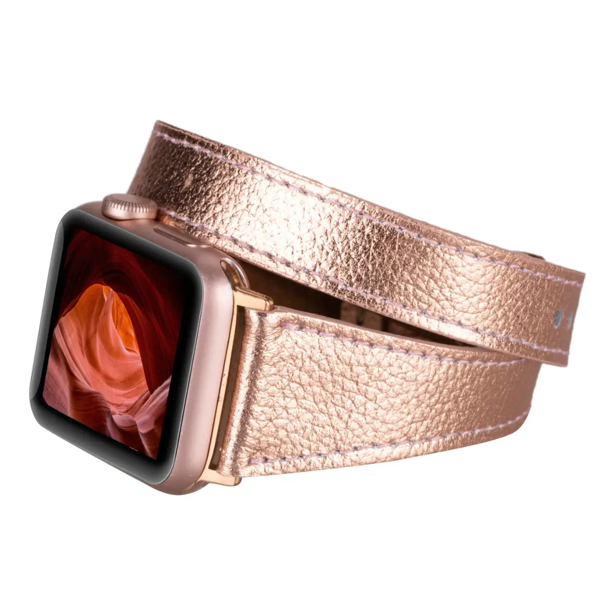Slim Bronze Leather Double Tour Strap for Apple Watch - Elegant & Durable Replacement Band for Work, Gym & Everyday Wear