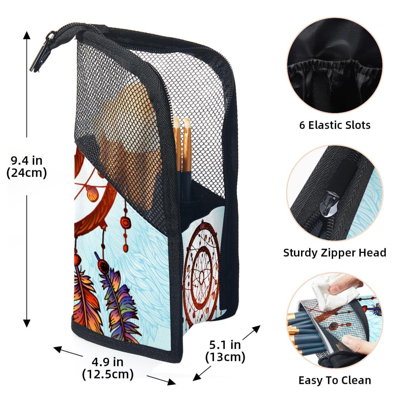 12-Piece Makeup Brush Organizer Bag with Dreamcatcher Ethnic Design - Portable Cosmetic Brush Holder Case for Travel & Home Storage