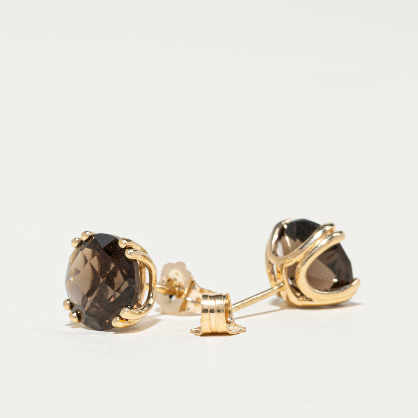 14K Gold Smoky Quartz Stud Earrings - 3.50 Carat Total Weight (ctw) - Elegant Minimalist Jewelry for Women - Perfect for Everyday Wear, Office & Special Occasions