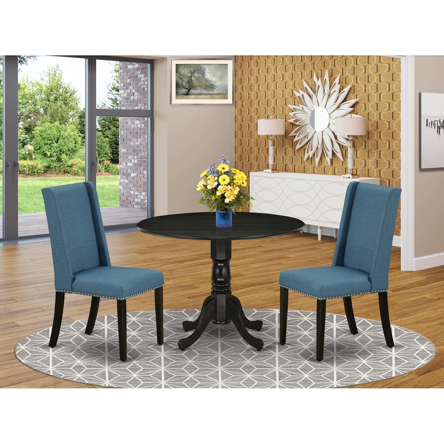 East West Furniture DLFL3-BLK-21 3-Piece Kitchen Dining Set - 42