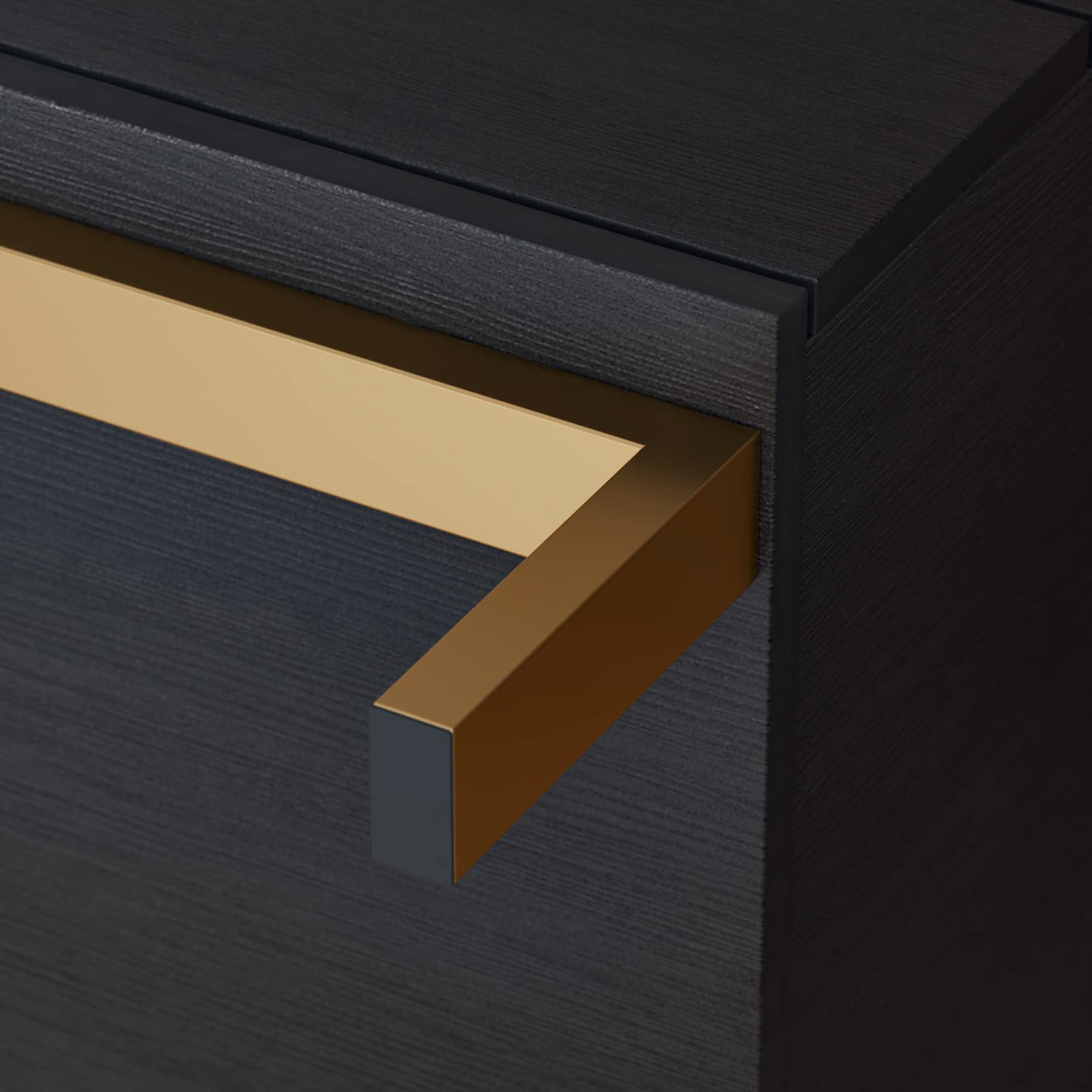 Hitow 2-Drawer Black Nightstand with Golden Metal Legs - Modern Bedside Table & End Table for Bedroom, Living Room - Compact Storage Solution (Set of 2, 19.7