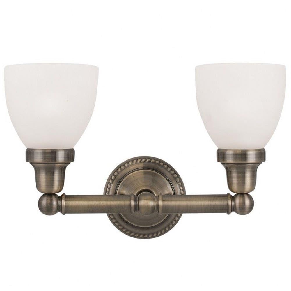 Livex Lighting 1022-01 Classic 2-Light Bathroom Vanity Light Fixture in Antique Brass Finish - Perfect for Bathroom, Powder Room, and Dressing Area Lighting