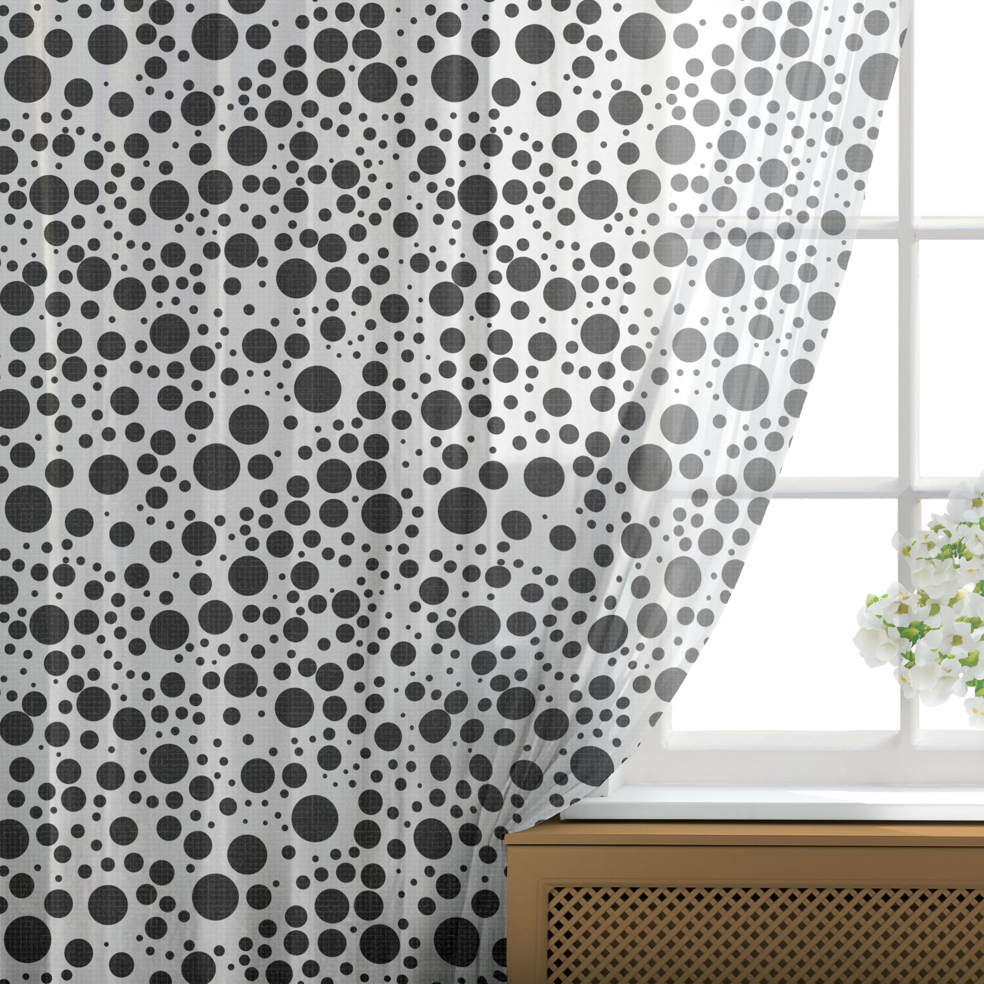 Ambesonne Black and White Tulle Curtains with Rod Pocket - Big & Small Dots Pattern Sheer Drapes for Wedding, Party, Bedroom & Living Room - 2 Panels 108